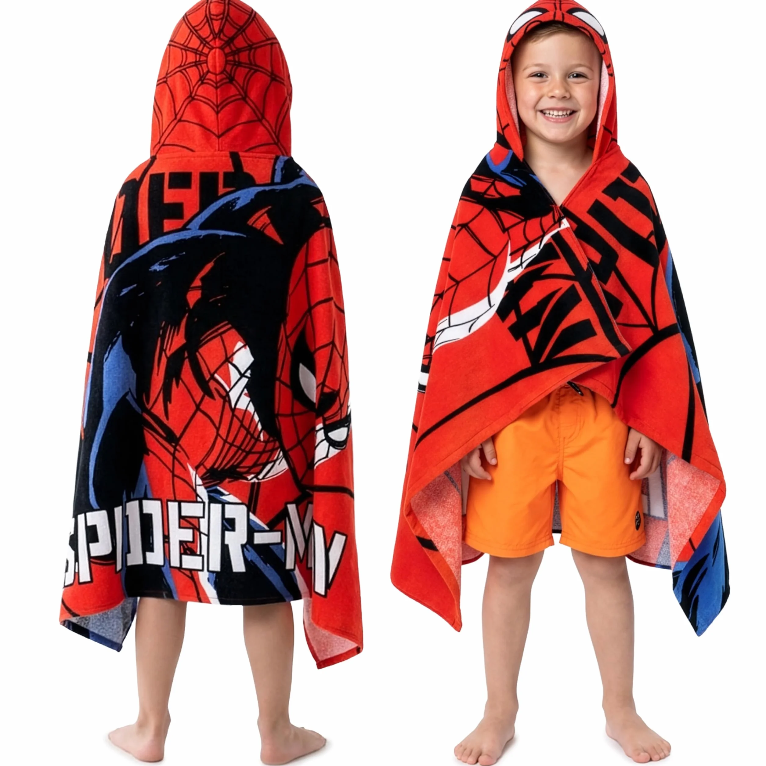 Marvel Spiderman ręcznik kąpielowy z kapturem dla dzieci chłonny szlafrok ponczo czerwony