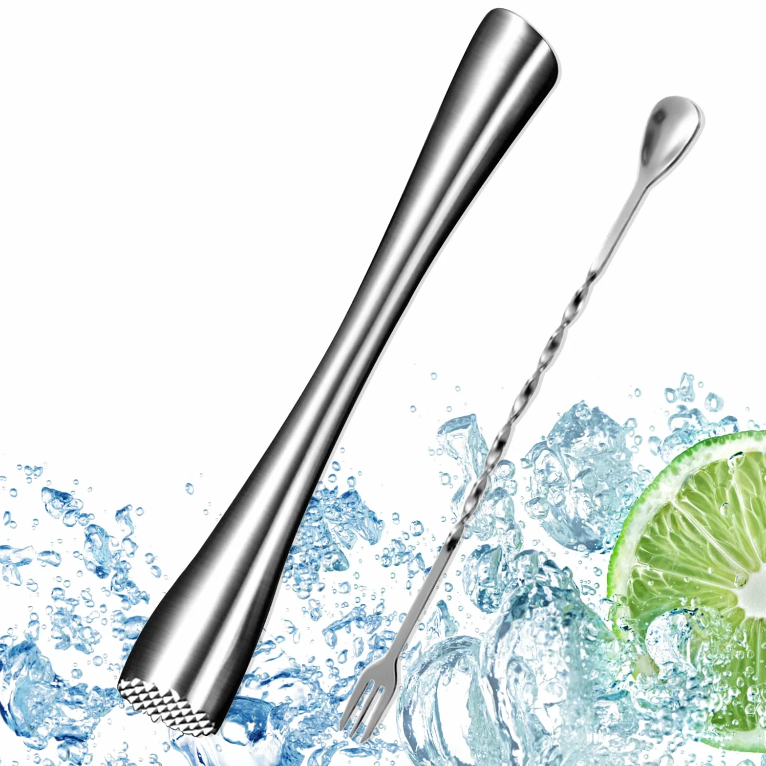 Mojito ze stali nierdzewnej z łyżeczką koktajlową, ubijak do lodu, do koktajli, do kuchni, baru, restauracji, 26 cm