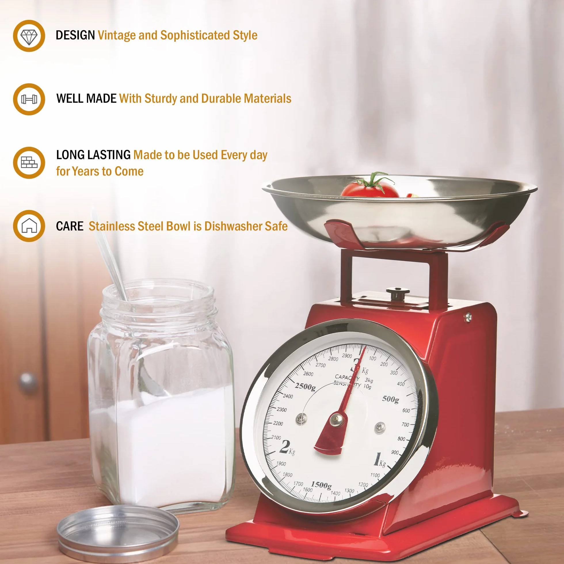 Premier Housewares waga kuchenna retro ze stali nierdzewnej czerwona