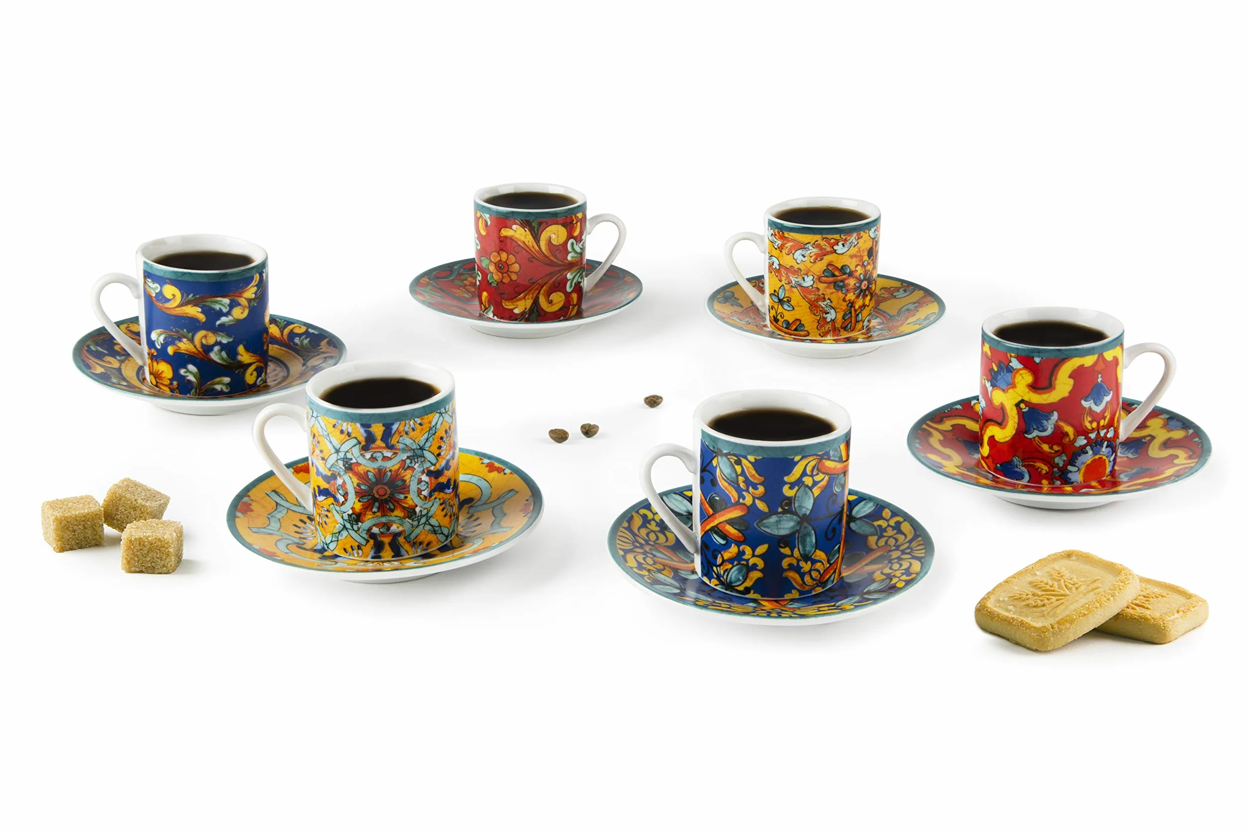 Excelsa Porcelana Zestaw 6 filiżanek do kawy Trinacria ze spodkiem wielokolorowy