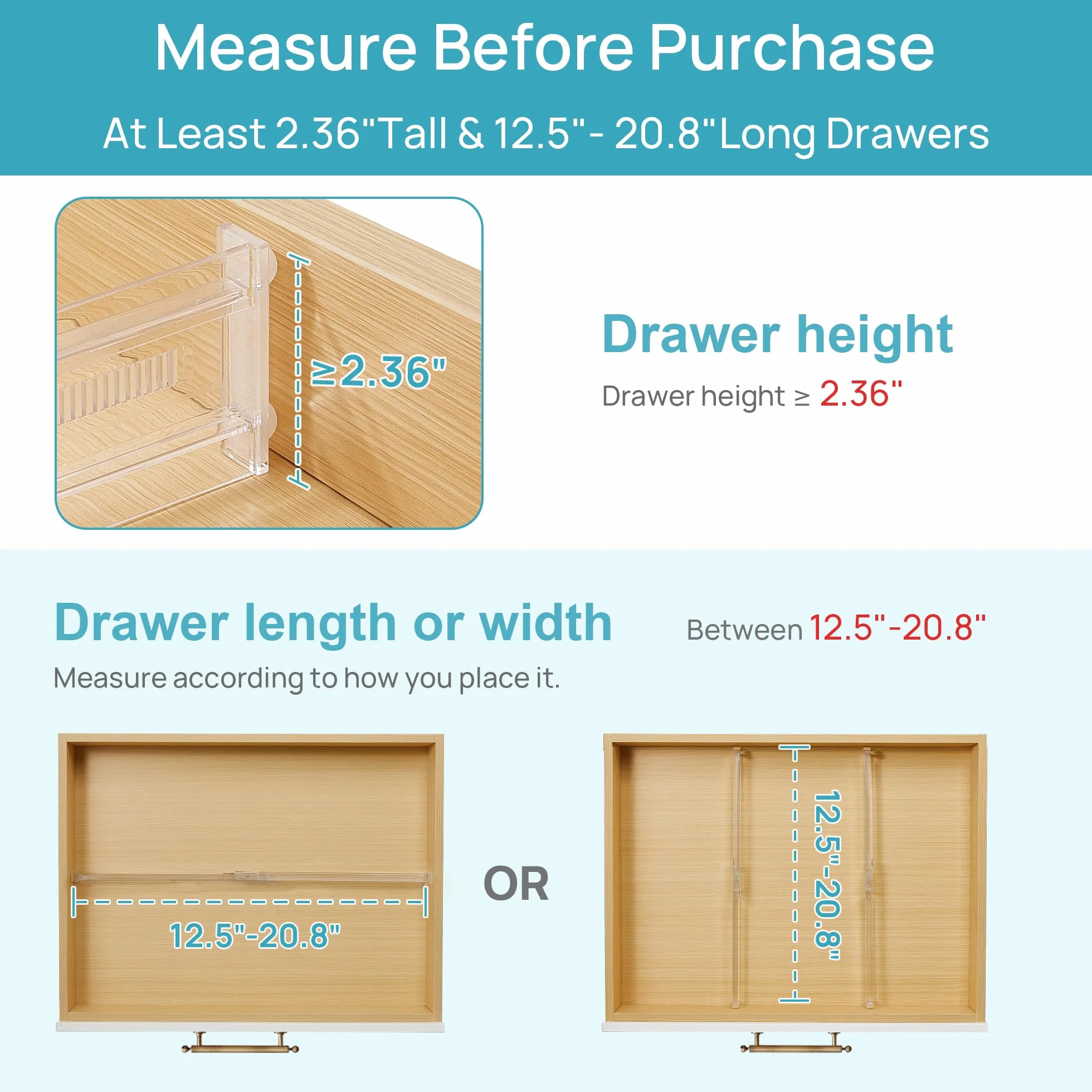 Vtopmart 8 sztuk regulowany rozszerzalny organizer kuchenny do szuflad, przezroczyste plastikowe przegródki, 32-53 cm