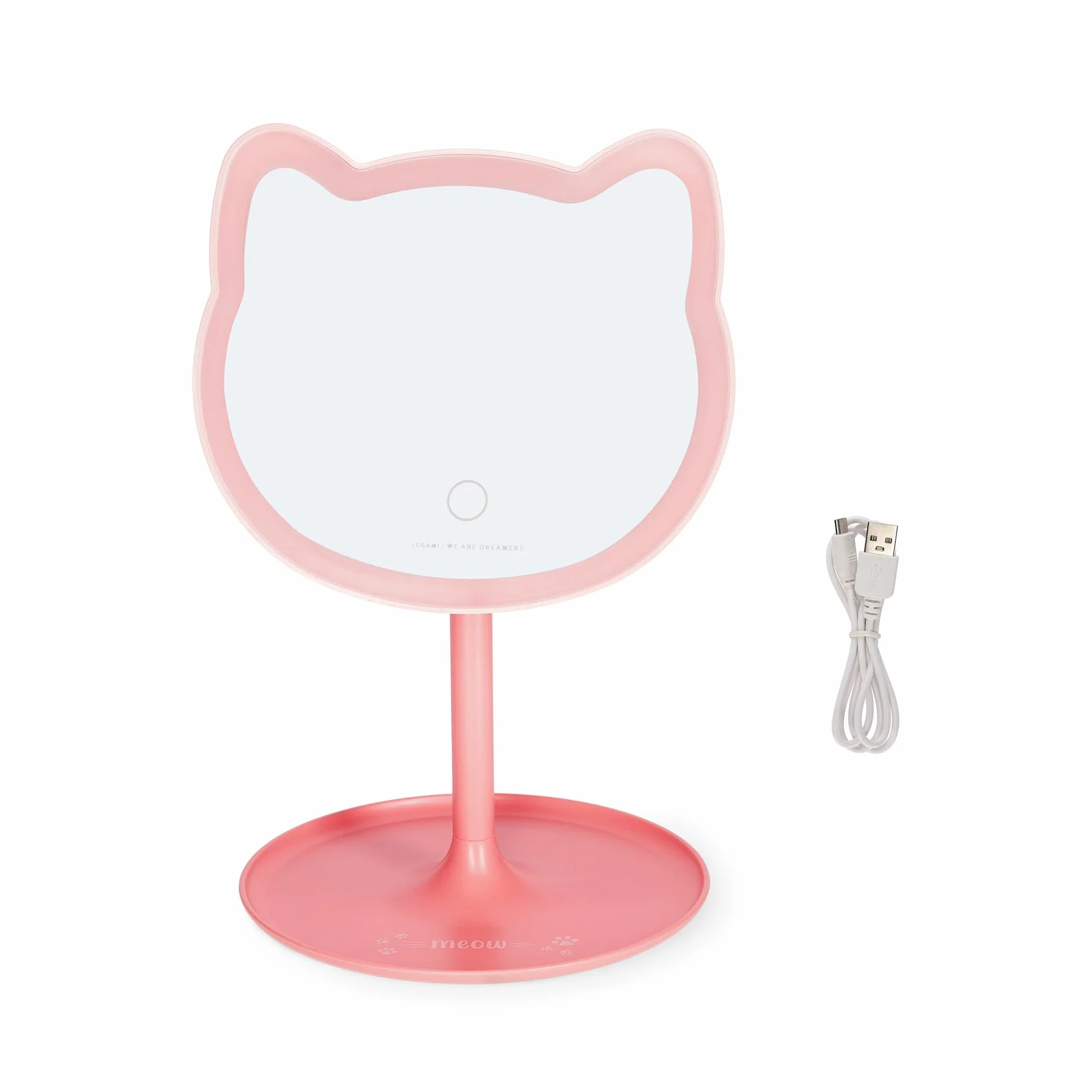 Legami - Lusterko do makijażu ze światłem - You Look Purrfect! - Lusterko do makijażu w kształcie kota, regulowana jasność i nachylenie, podwójne zasilanie USB lub baterie, do makijażu