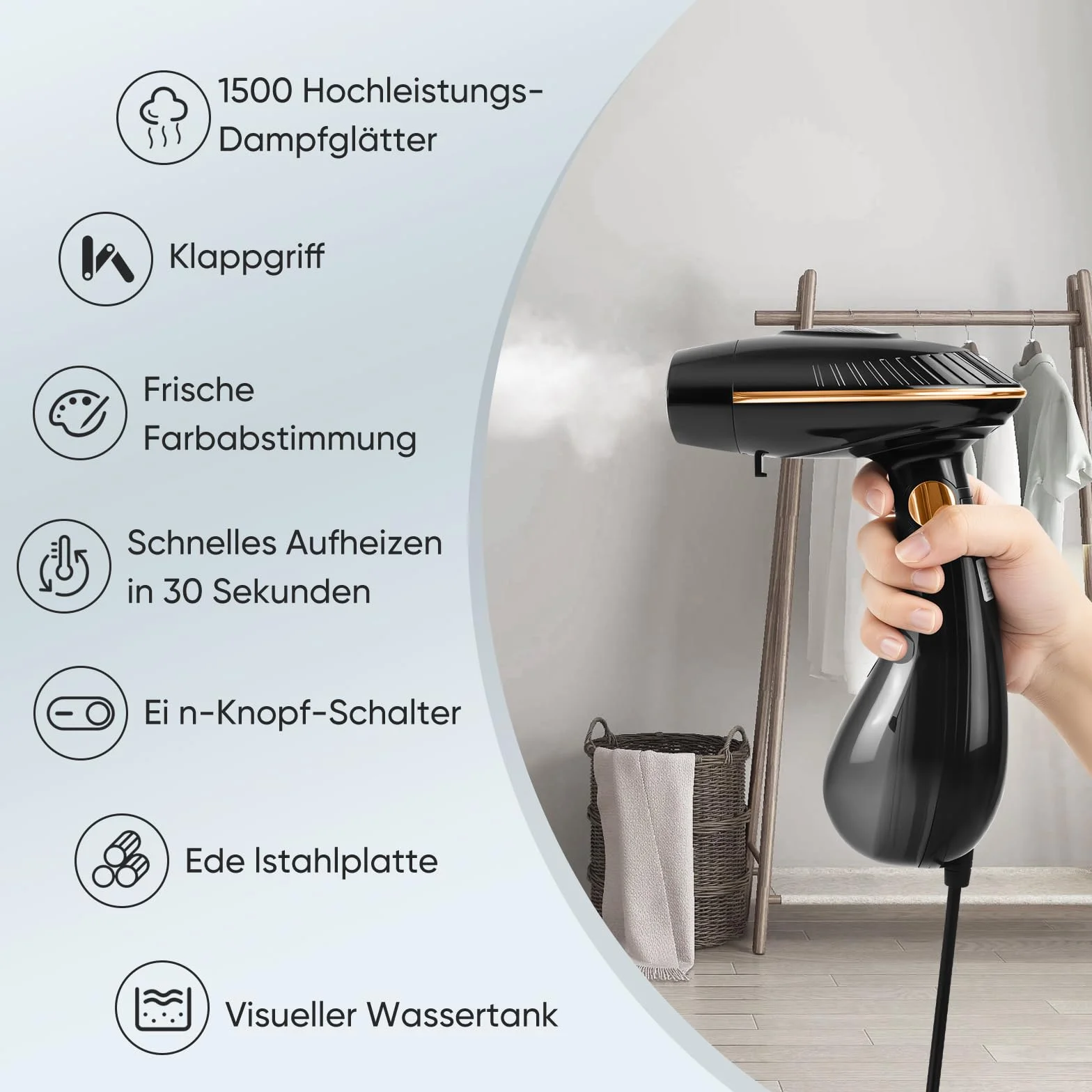 Żelazko parowe Steamer 1500 W 25 g/min składane czarne