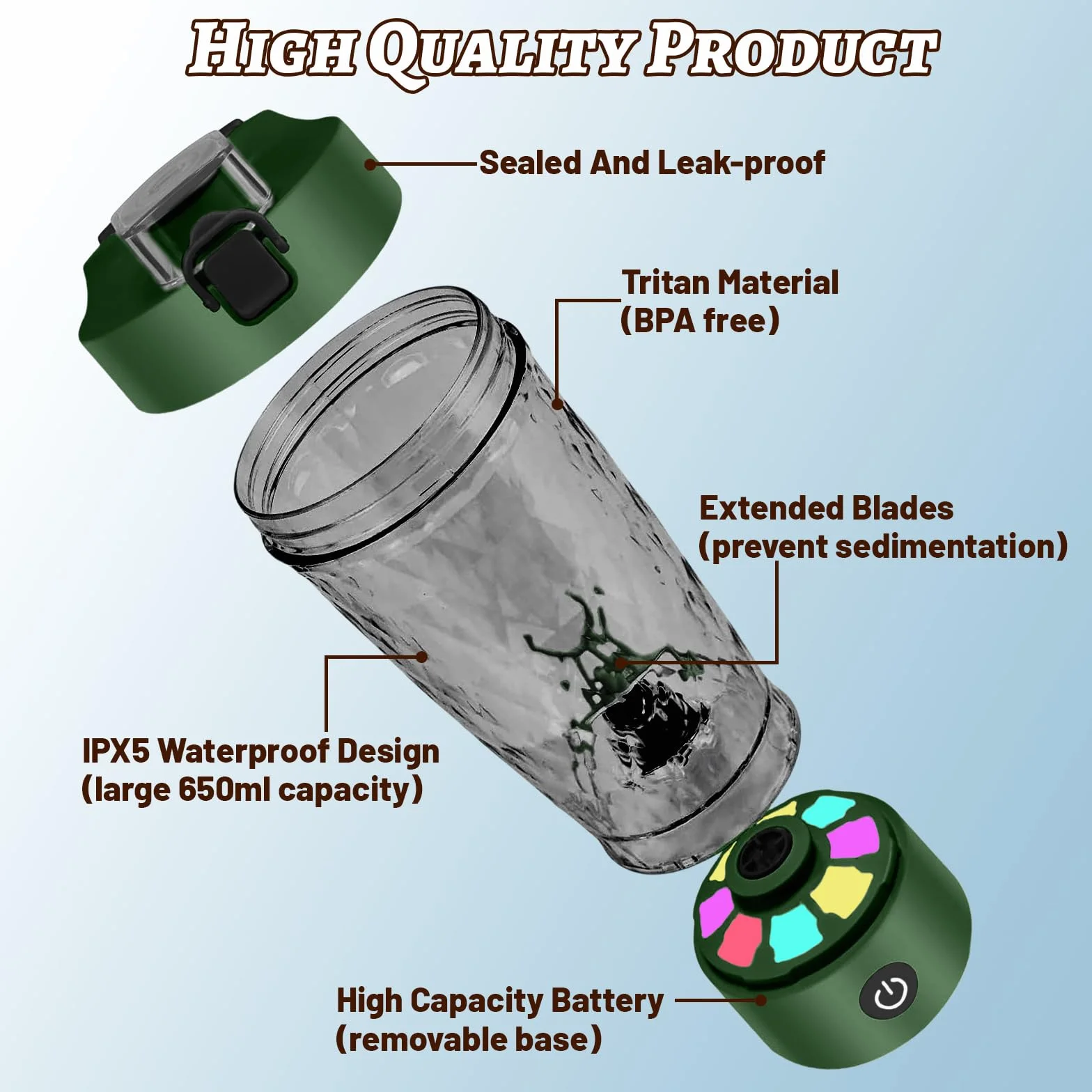 flintronic Elektryczny shaker do białek 650 ml USB C