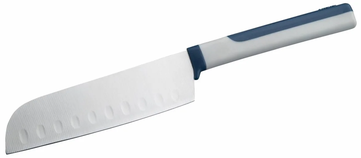 Tasty Nóż Santoku Live Knife, Ostrze 13 cm, do Precyzyjnego Krojenia w Kuchni: Siekania, Krojenia w Kostkę i Filetowania, Kolor Szary/Niebieski/Srebrny