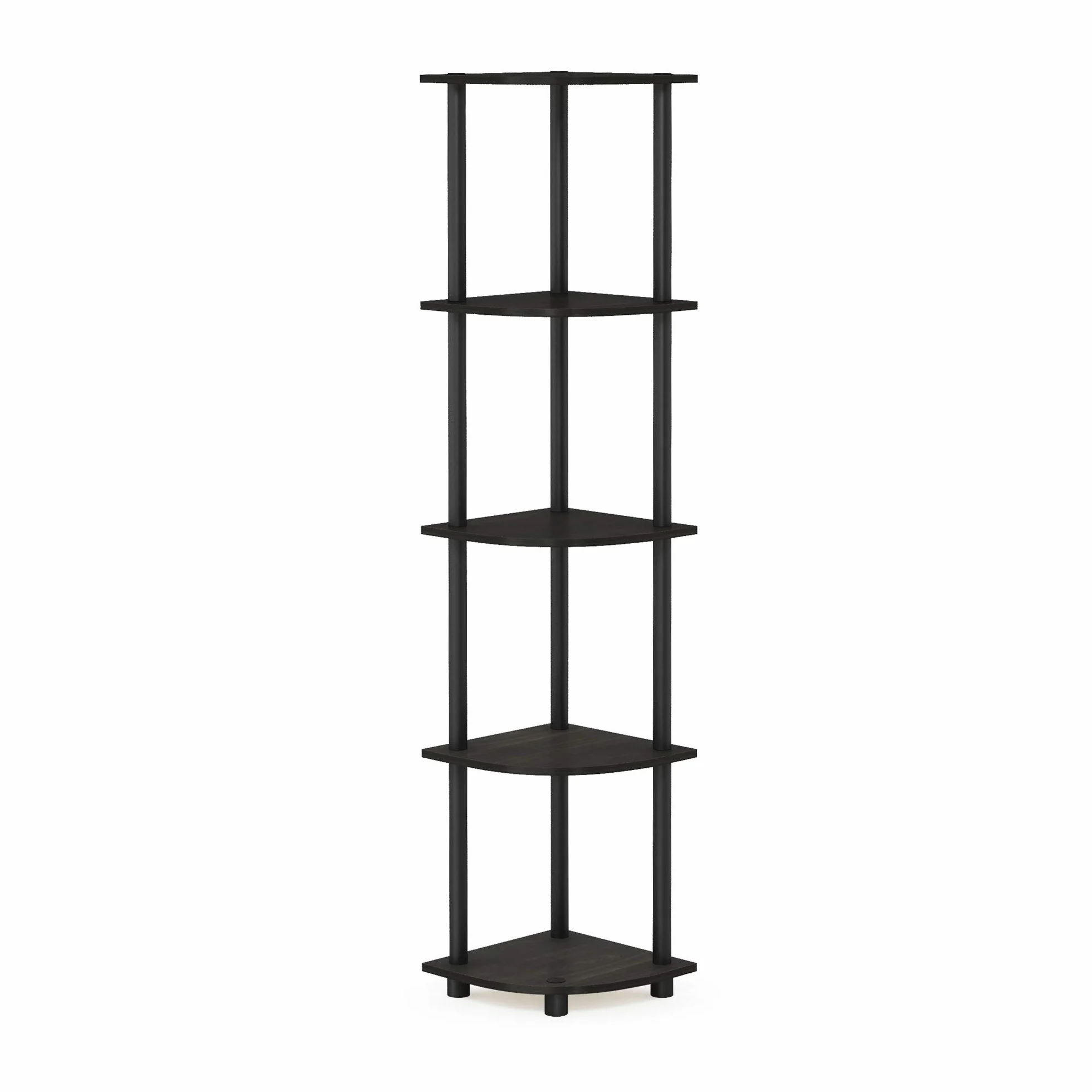 Furinno Regał narożny z 5 poziomami, regał wielofunkcyjny, drewno kompozytowe, rury PCW, espresso/czarny, 29,46 x 29,46 x 146,56 cm