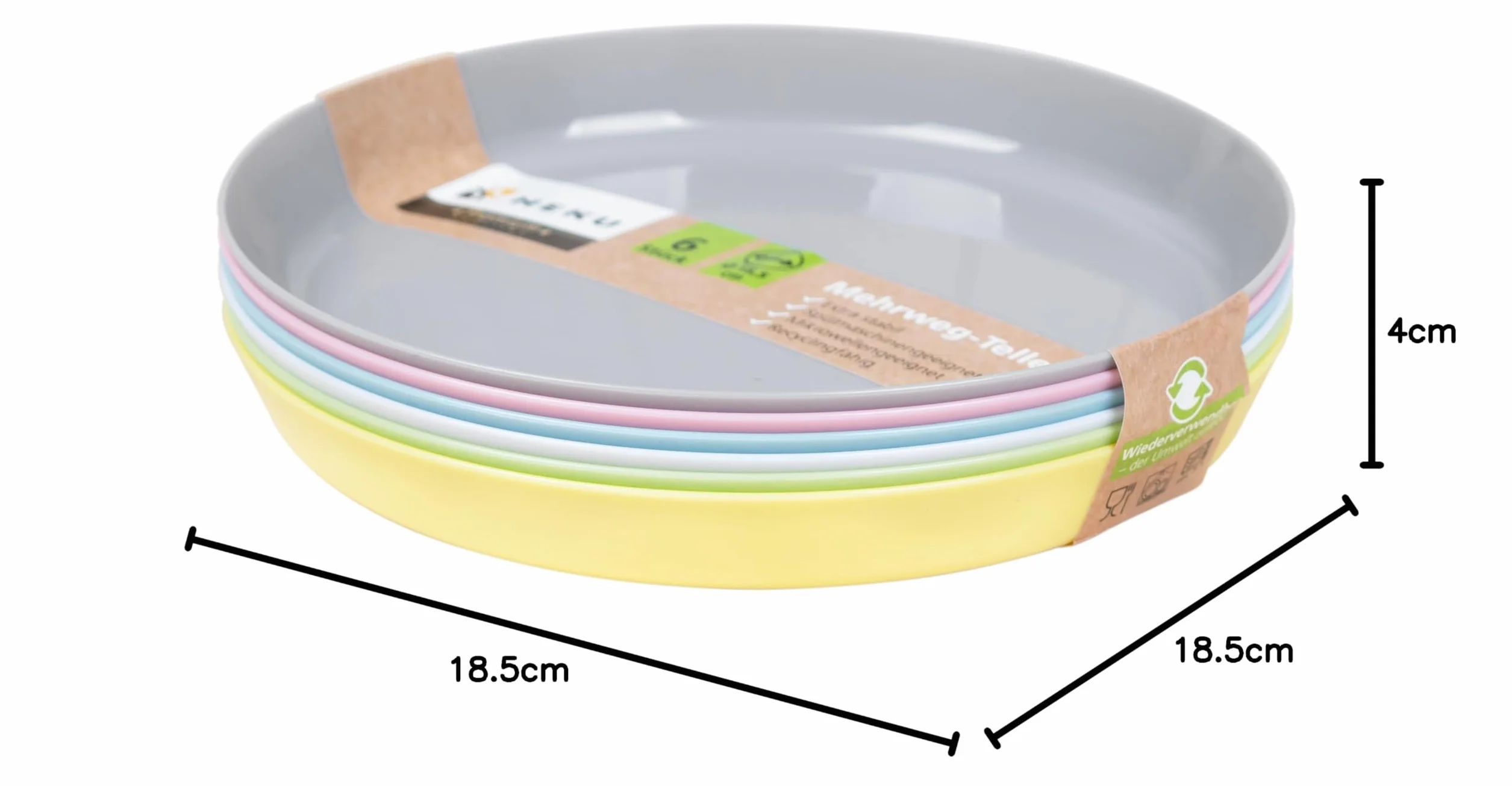HEKU Talerze wielokrotnego użytku zestaw 6 sztuk pastelowe średnica 18,5 cm PP