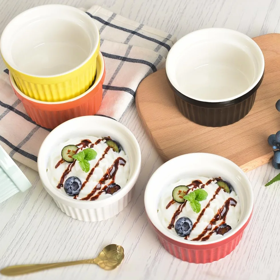 homEdge Zestaw porcelanowych ramekinów 240 ml 8 uncji miska do lodów kremowa brûlée do pieczenia 6 sztuk