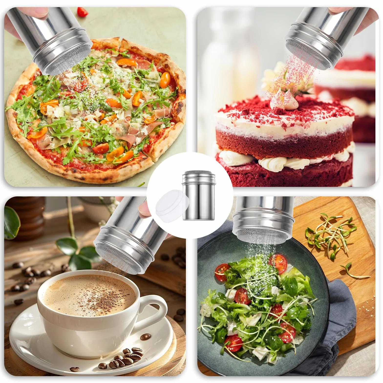 Styquenzer Rozpylacz do cukru pudru ze świeżą solniczką do cappuccino, ze stali nierdzewnej, shakera, solniczka, kawa, cukier, sól, kakao, mąka, czekolada
