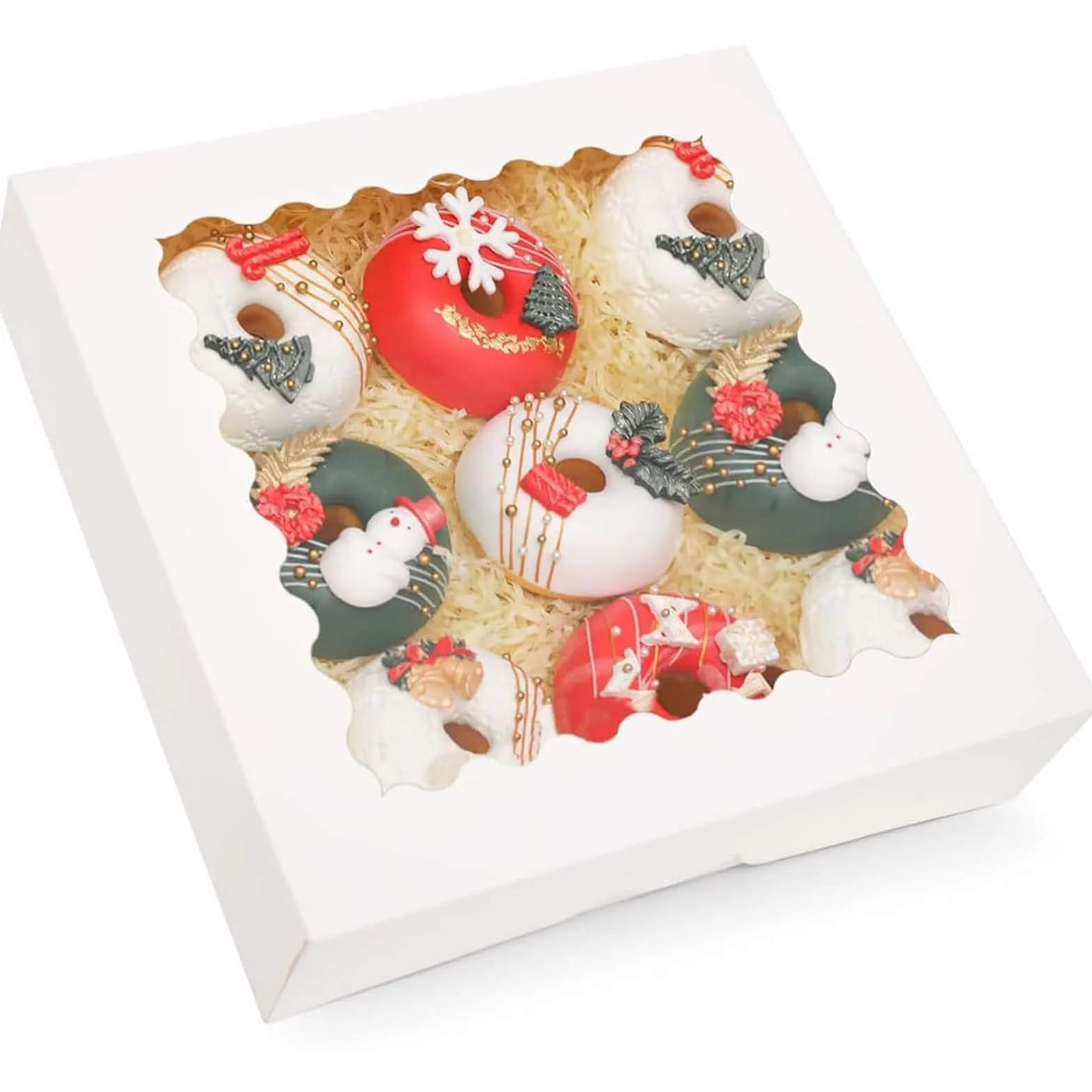 Gcardist Auto-pop Up białe pudełko na ciastka, 20,3 x 20,3 x 6,4 cm, 12 szt., pudełko na ciastka z okienkiem, na wypieki, makaroniki, pudełko do pakowania (8 x 8 x 2,5 cala)
