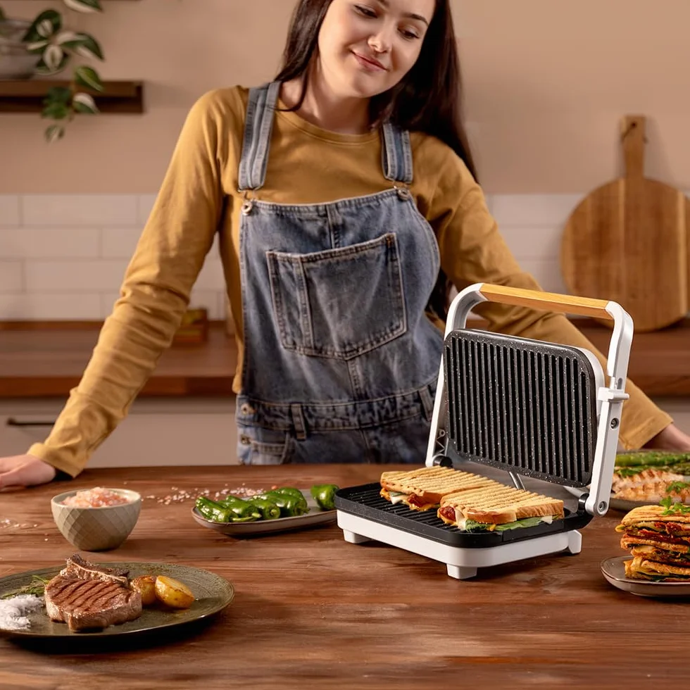 Cecotec Rock'Ngrill Elektryczny Grill 1300 W, Powłoka Rockstone, Antypoślizgowa Podstawa