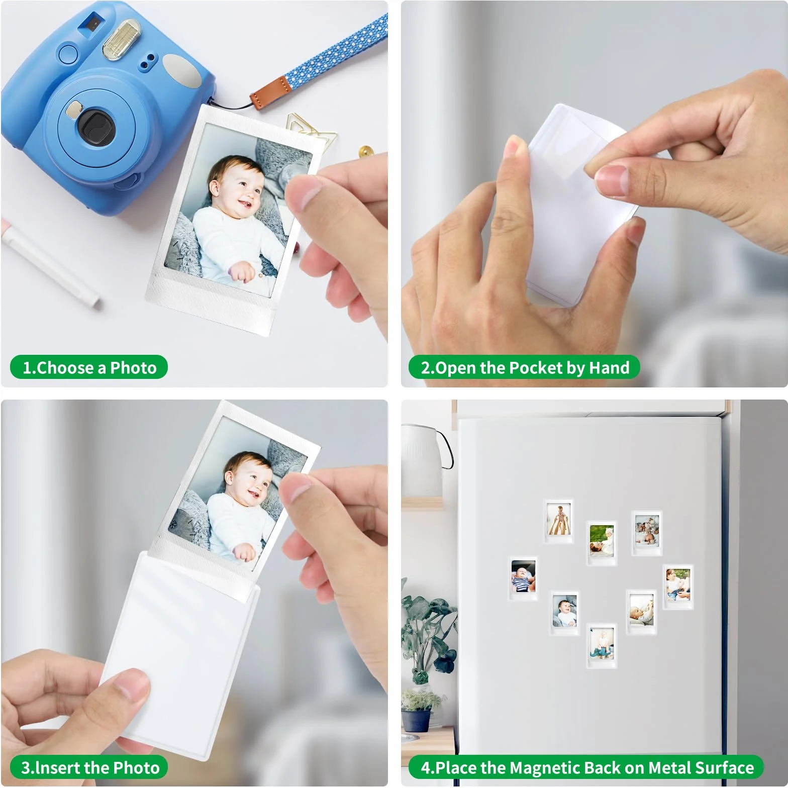 FRETONBA Magnetyczne Ramki na Zdjęcia na Lodówkę dla Filmów Polaroid Instax Mini, 10 Sztuk 9,5 x 6,5 cm, Małe Magnetyczne Ramki na Zdjęcia i Pocztówki, Biały