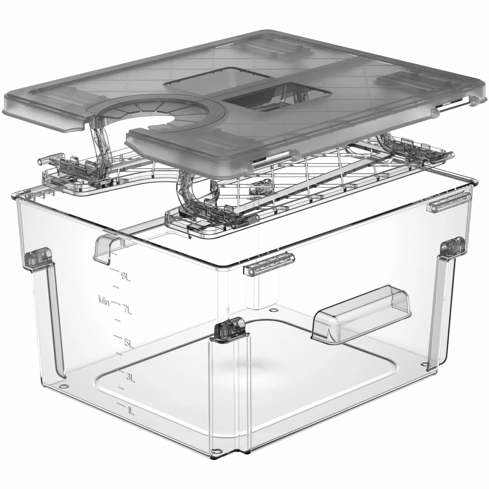 Sous Vide pojemnik z pokrywką i wbudowanym rusztem, 11 L, szary, wzornictwo z podwójnymi drzwiami, garnek Sous Vide, do większości gotowania Sous Vide
