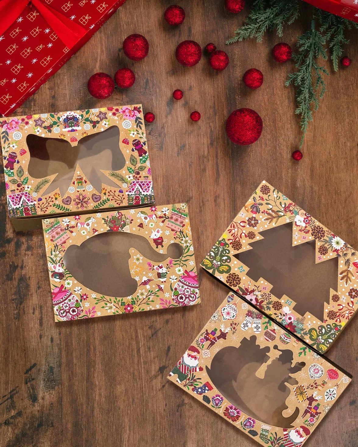Gcardist Boże Narodzenie pudełka na ciastka z oknem 12 sztuk 15,24x20,32x6,85 cm pudełka piekarnicze, pudełka na wyroby cukiernicze na Boże Narodzenie (6x8x2,7 cali)