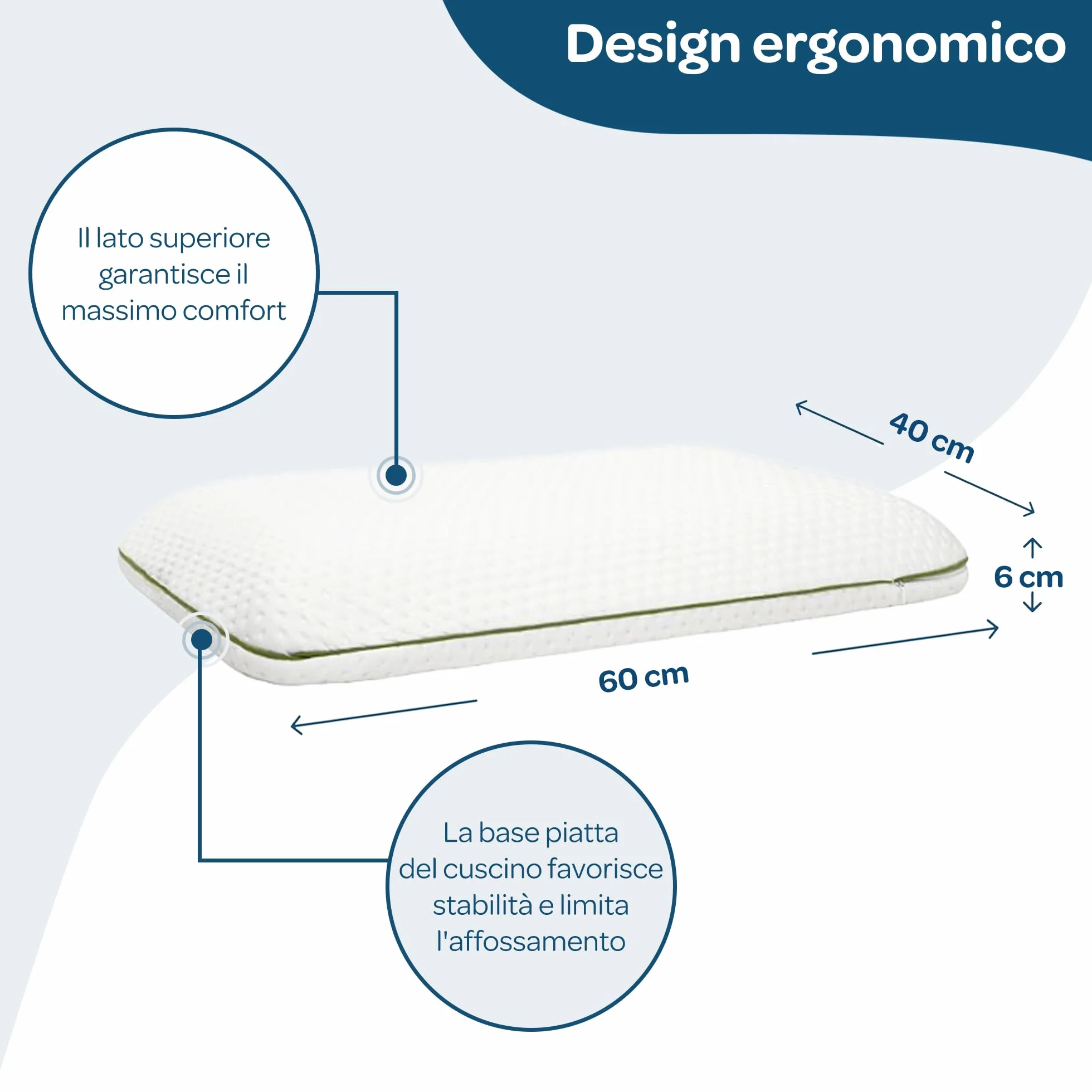 DolciSogni Ergonomiczna poduszka memory 60 x 40 x 6 z włóknem Tencel OEKO-TEX