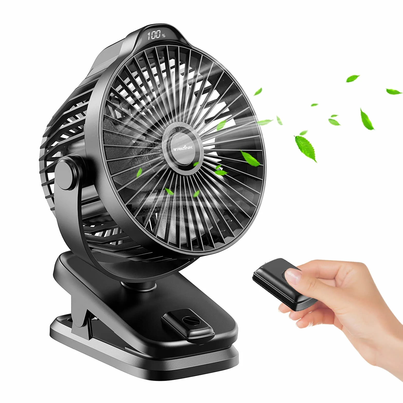 8000mAh Rechargeable USB Desk Fan Clip on Fan z pilotem i wyświetlaczem LED, 5 prędkości 360° Obrót, Mini wentylator biurkowy