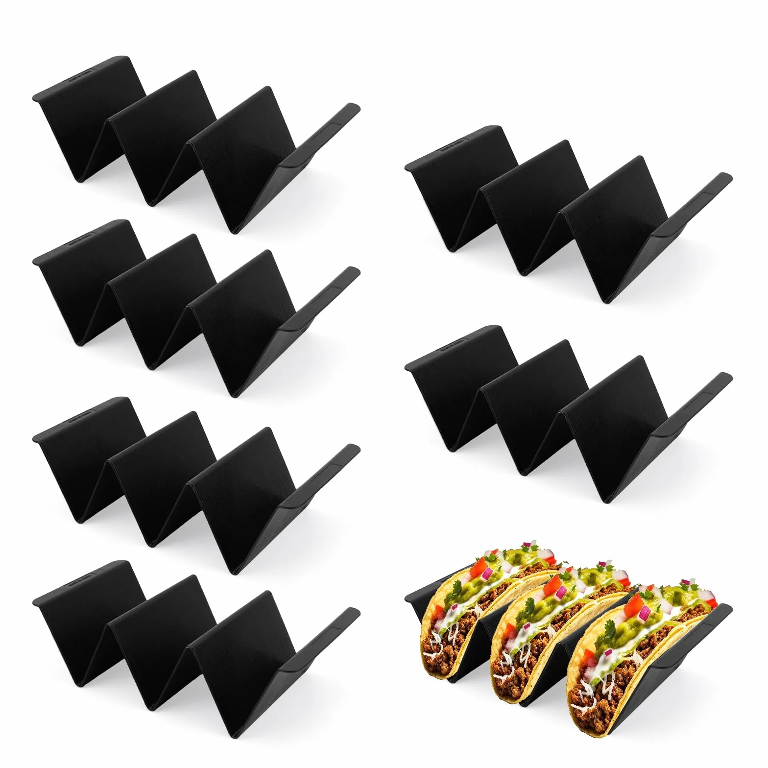 Plastikowe Tacki Taco Wielokrotnego Użytku 7szt Czarne Duże Naczynia do Serwowania