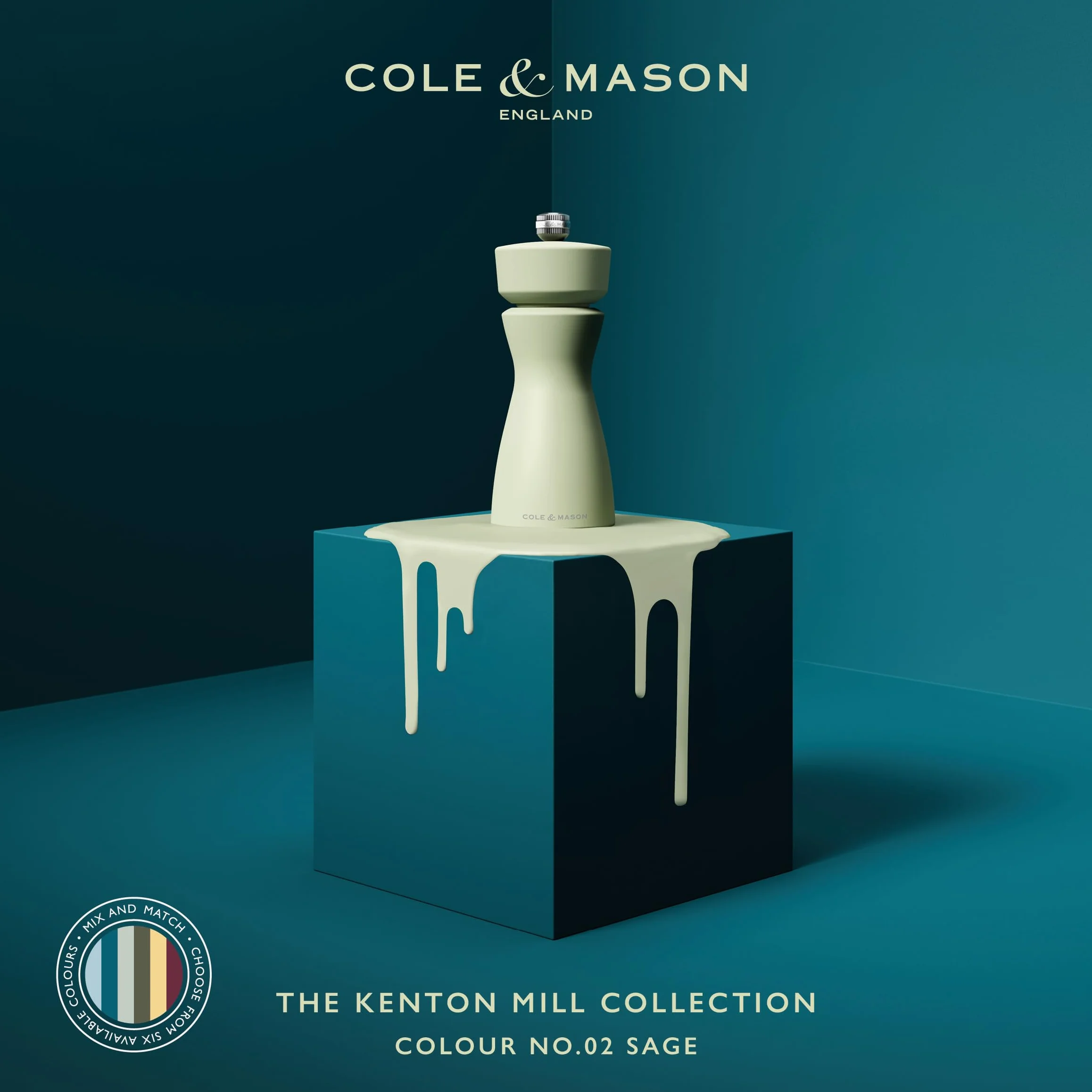 Cole & Mason Kenton młynek do soli i pieprzu, szałwia, regulowany mielenie, trwały mechanizm ceramiczny, zawiera 1 młynek, 15 cm