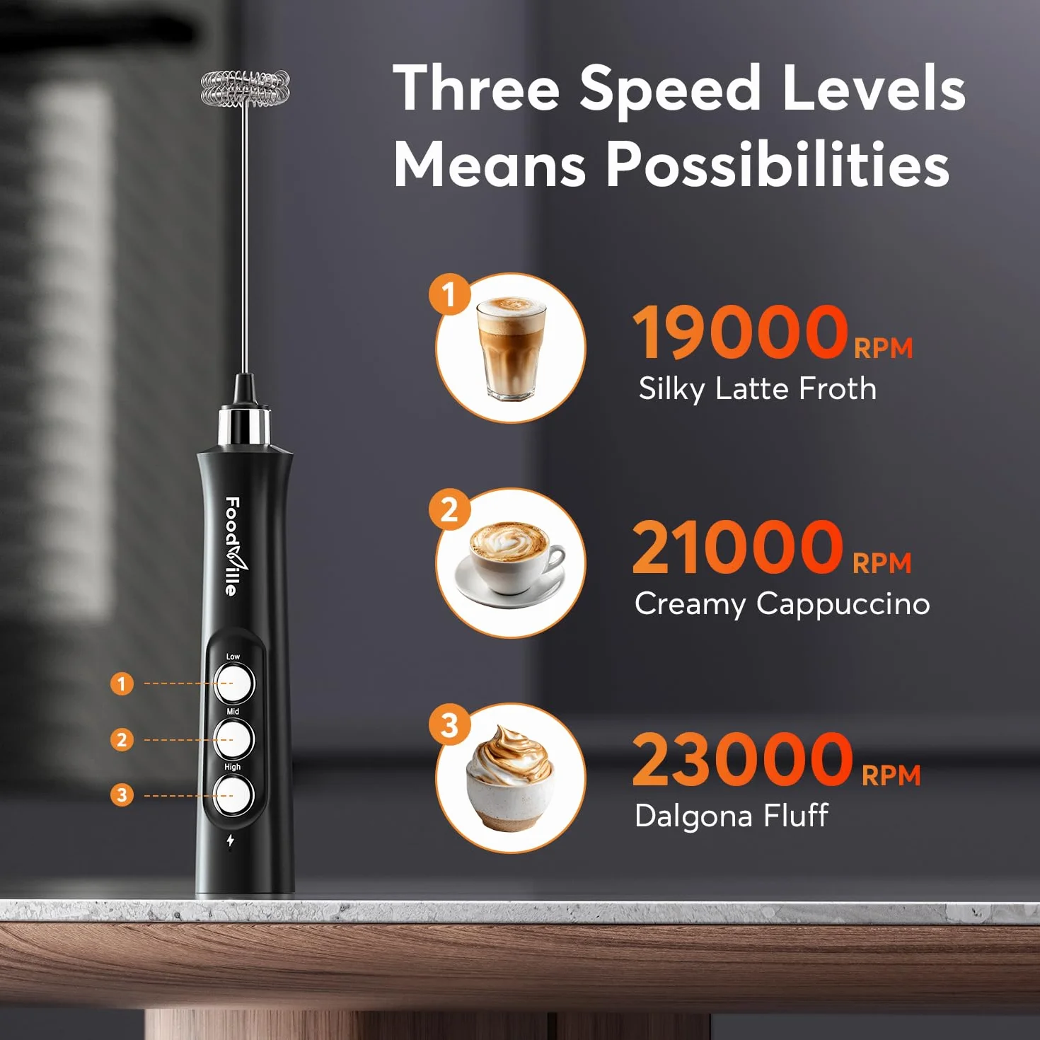 FoodVille MF02 spieniacz do mleka z trzepaczką ze stali nierdzewnej do cappuccino, latte, kuloodpornej kawy, diety keto, białka w proszku, matcha