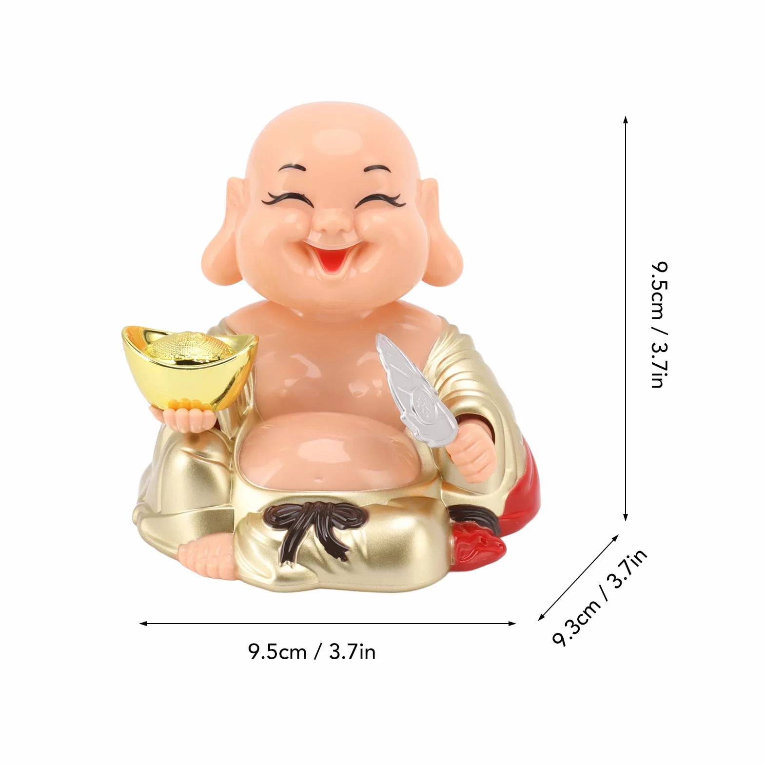 Zabawna Słoneczna Śmiejący się Budda Ozdoba Automatyczna Kiwająca Głową Uśmiechnięty Budda z Tworzywa Sztucznego 9,5 x 9,5 x 9,3 cm do Biurka Okna Domu