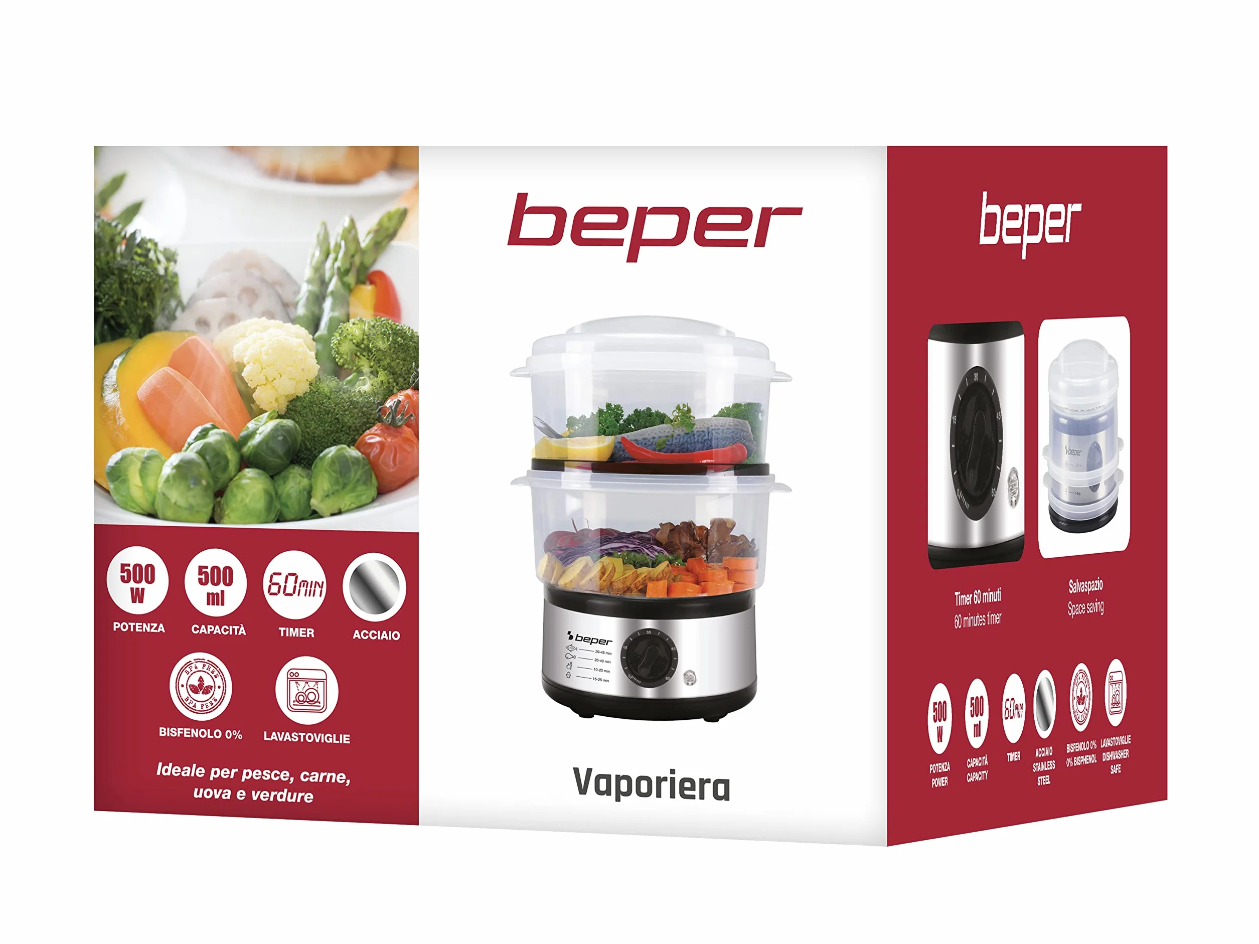 Beper parowar wielofunkcyjny 5L 400-500W srebrny czarny
