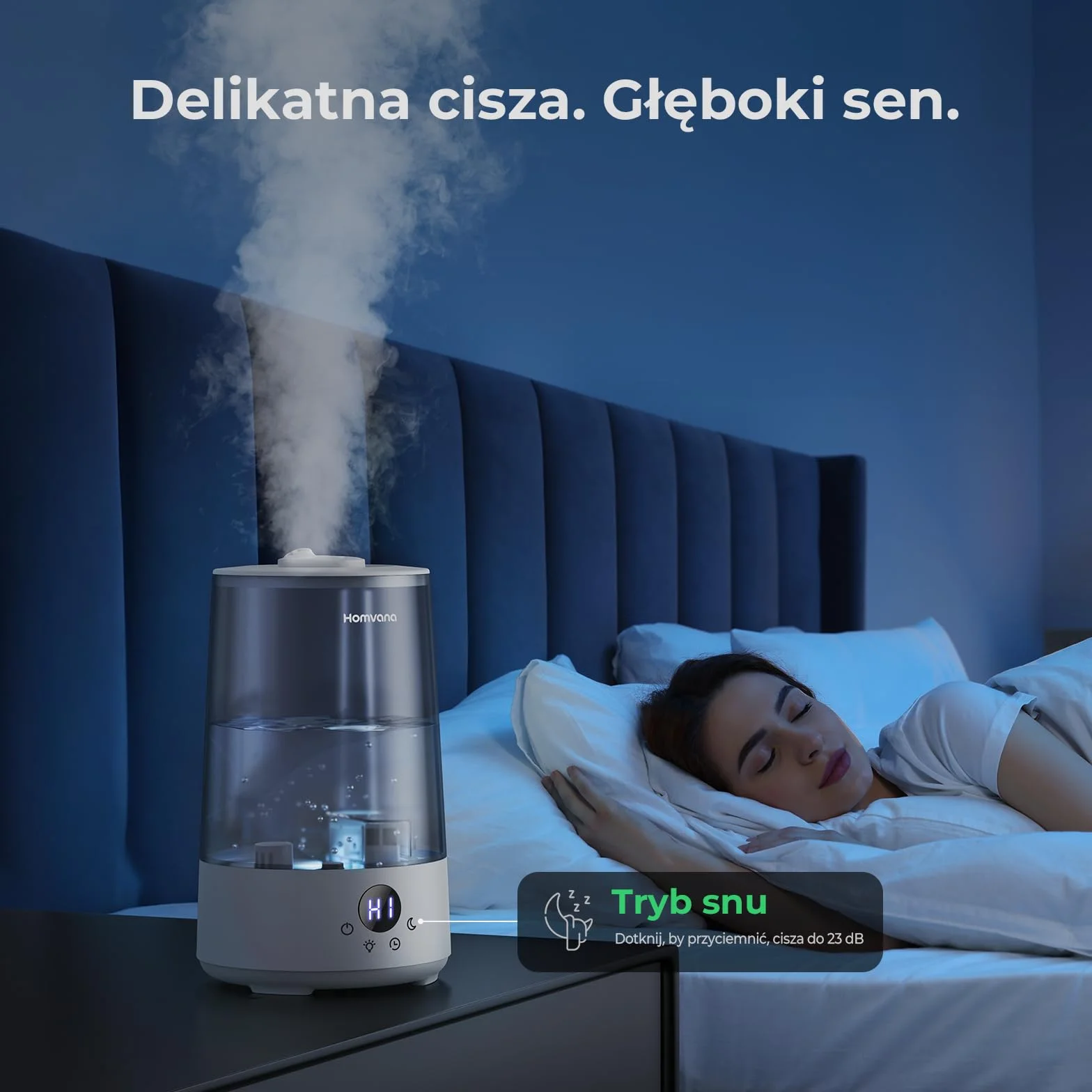 Homvana Nawilżacz Powietrza 3,6L Plastik Sypialnia Pokoju Dziecka, Ultradźwiękowy 360° Cool Mist, 34h Pracy, Bardzo Cichy 16 dB (SilentSpray), Bez BPA, Dyfuzor Zapachowy, 7 Kolorów LED