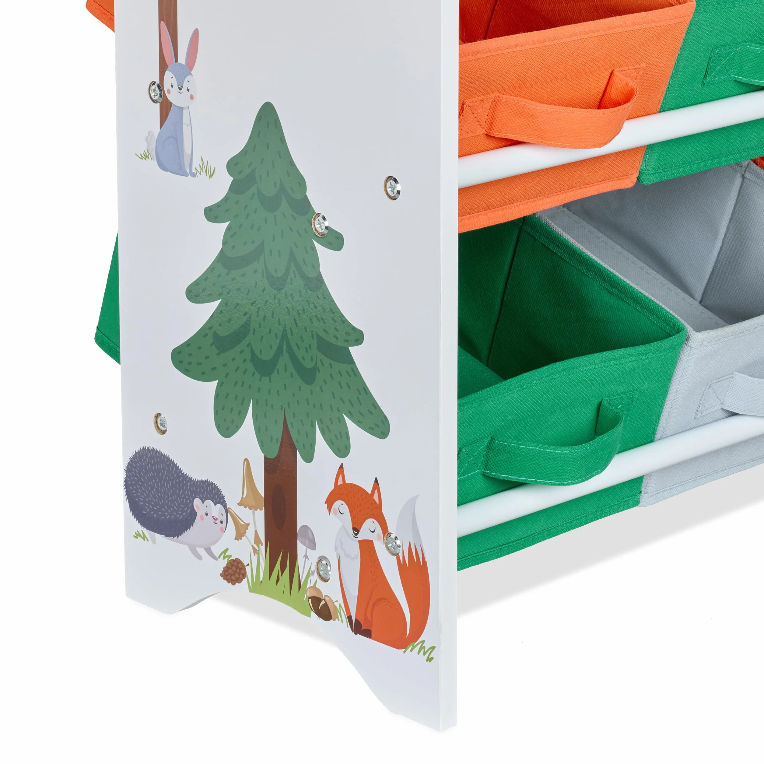 Relaxdays Regał dziecięcy z 6 pudełkami do przechowywania i 2 wiszącymi półkami, wys. x szer. x gł.: 74 x 62,5 x 31 cm, dziecięcy regał na zabawki, kolorowy