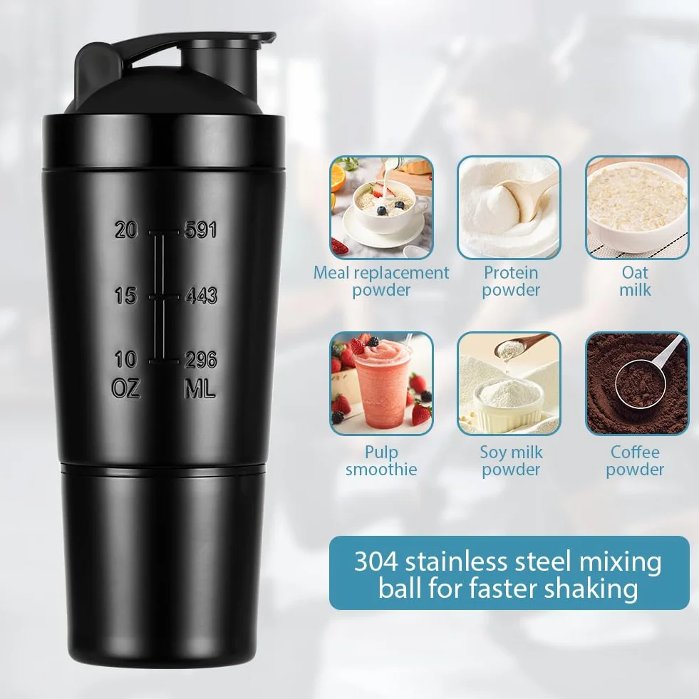 Shaker ze stali nierdzewnej, 700 ml, dodatkowy 200 ml pojemność, odporny na wyciek/bez BPA, do diety i fitnessu