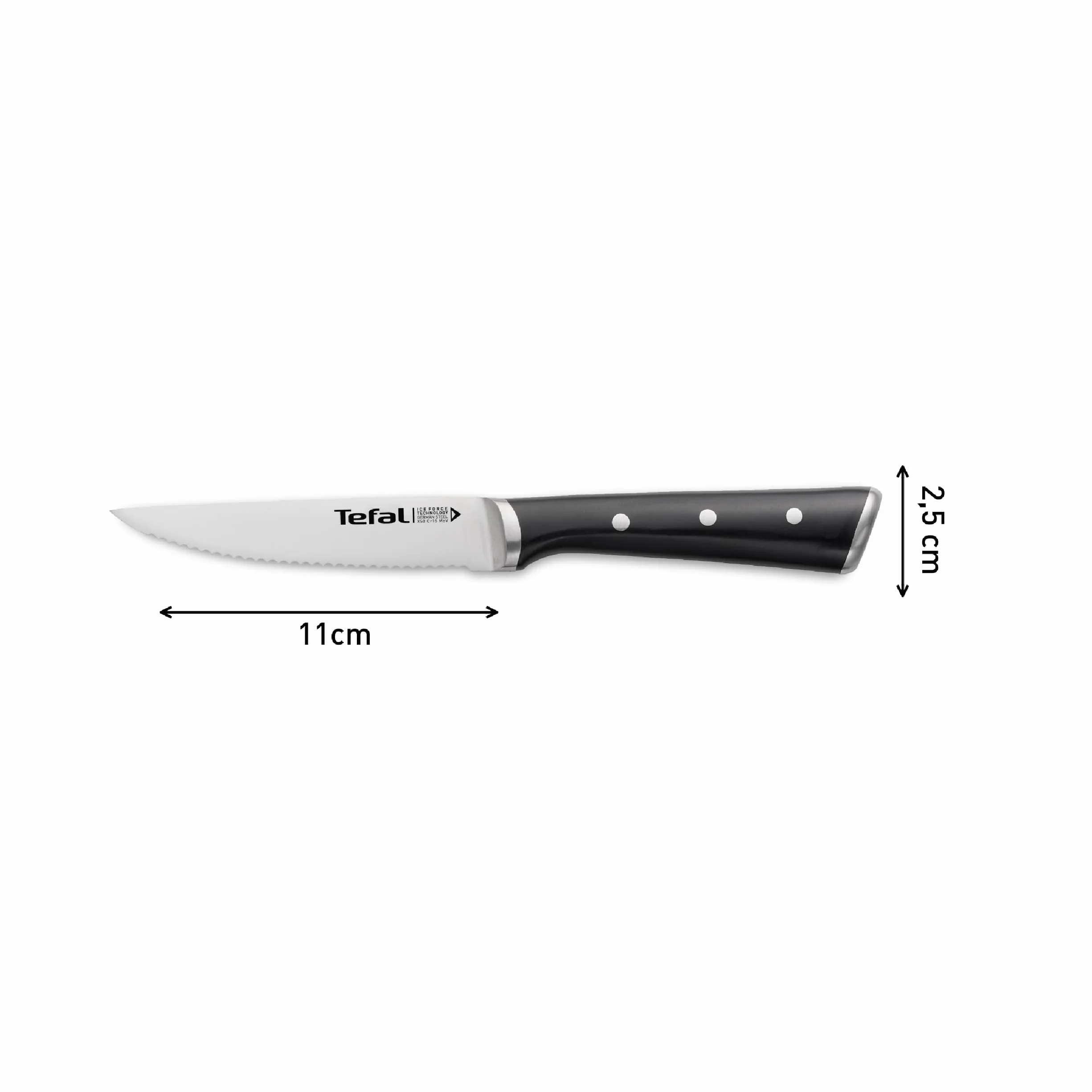 Tefal Ice Force 4-częściowy zestaw noży do steków, specjalny nóż z ostrzem 11 cm, długotrwała wydajność, specjalne ostrze dla optymalnego, stal nierdzewna Made in Germany, K232S4