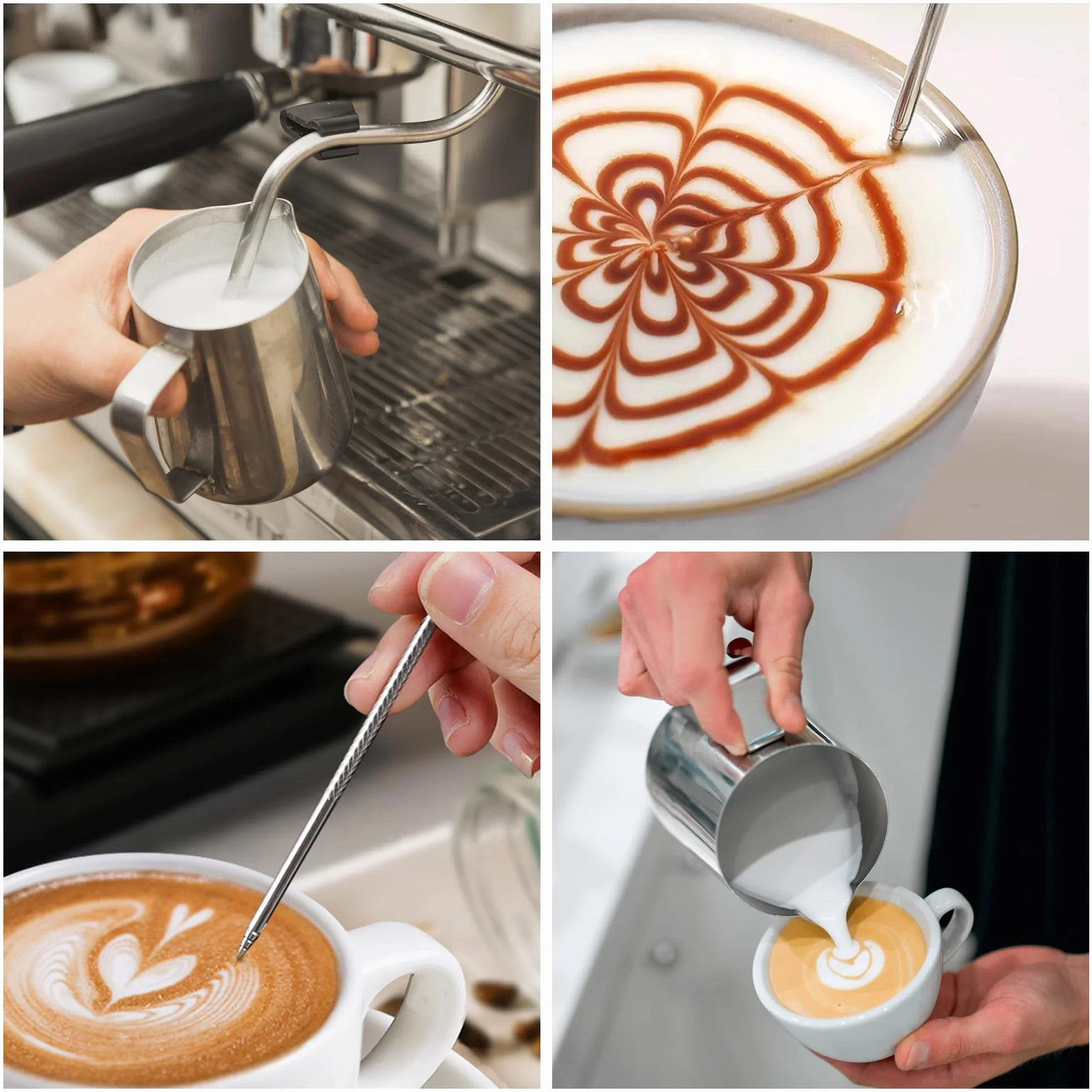 Dzbanek na mleko, ręczny dzbanek do spieniania mleka 304 ze stali nierdzewnej, dzbanek na mleko z oznaczeniem pojemności 350 ml 12oz Barista, dzbanek na mleko do cappuccino, latte art, espresso