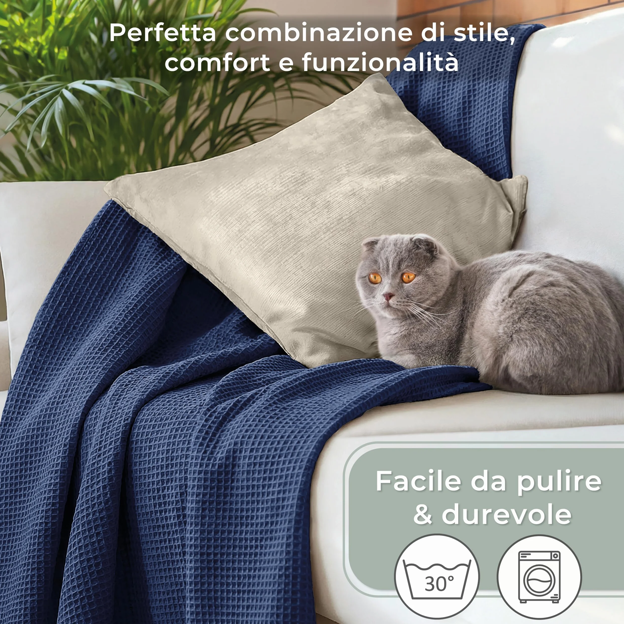 LAYNENBURG narzuta klasy premium, 150 x 200 cm, 100% bawełny o strukturze waflowej, lekkie nakrycie letnie, bawełniana narzuta na łóżko, sofę, niebieska