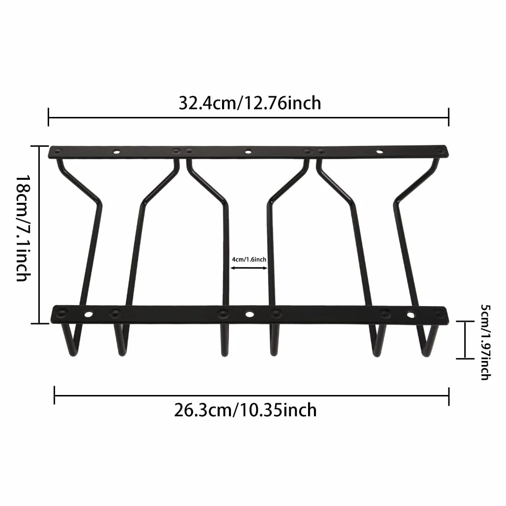 Stojak na kieliszki do wina 18 cm czarny 3 rzędy wiszący pod szafką
