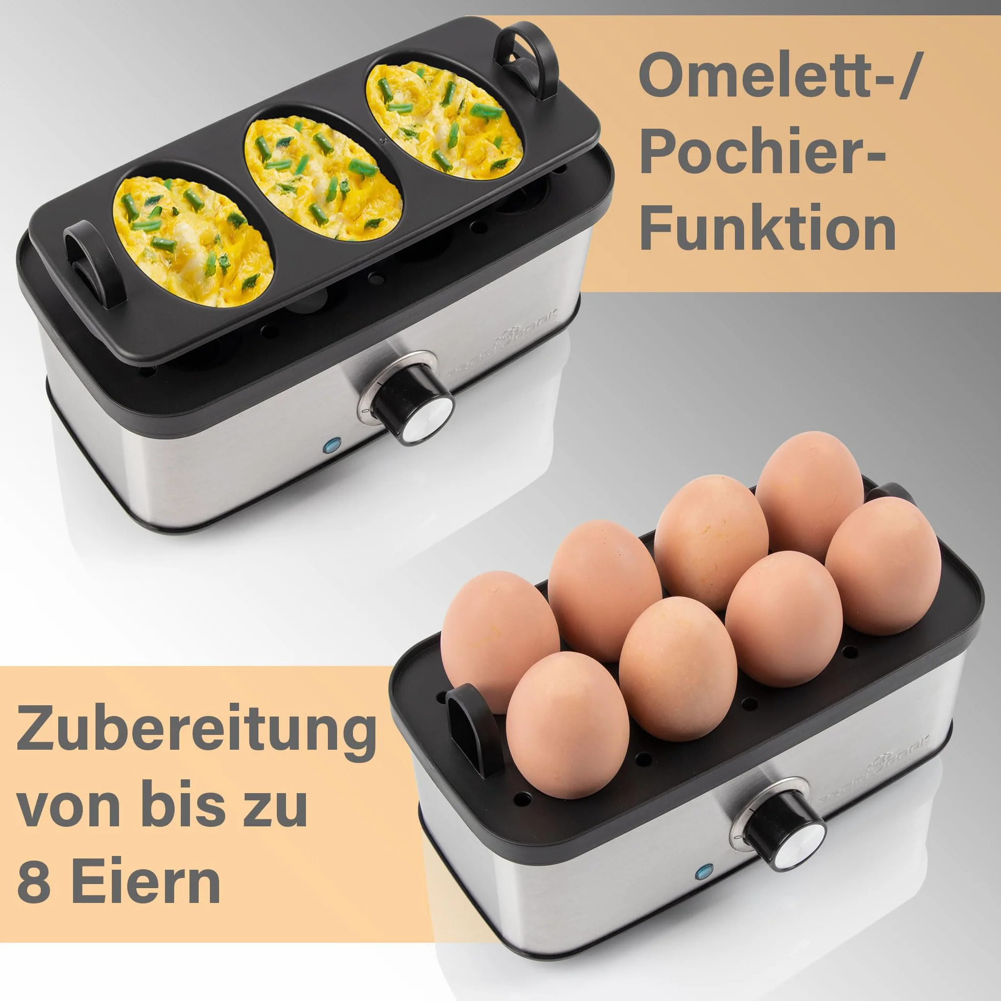 ProfiCook, Urządzenie do gotowania jajek na maksymalnie 8 jaj, Funkcja omletu/gotowania,PC-EK1275