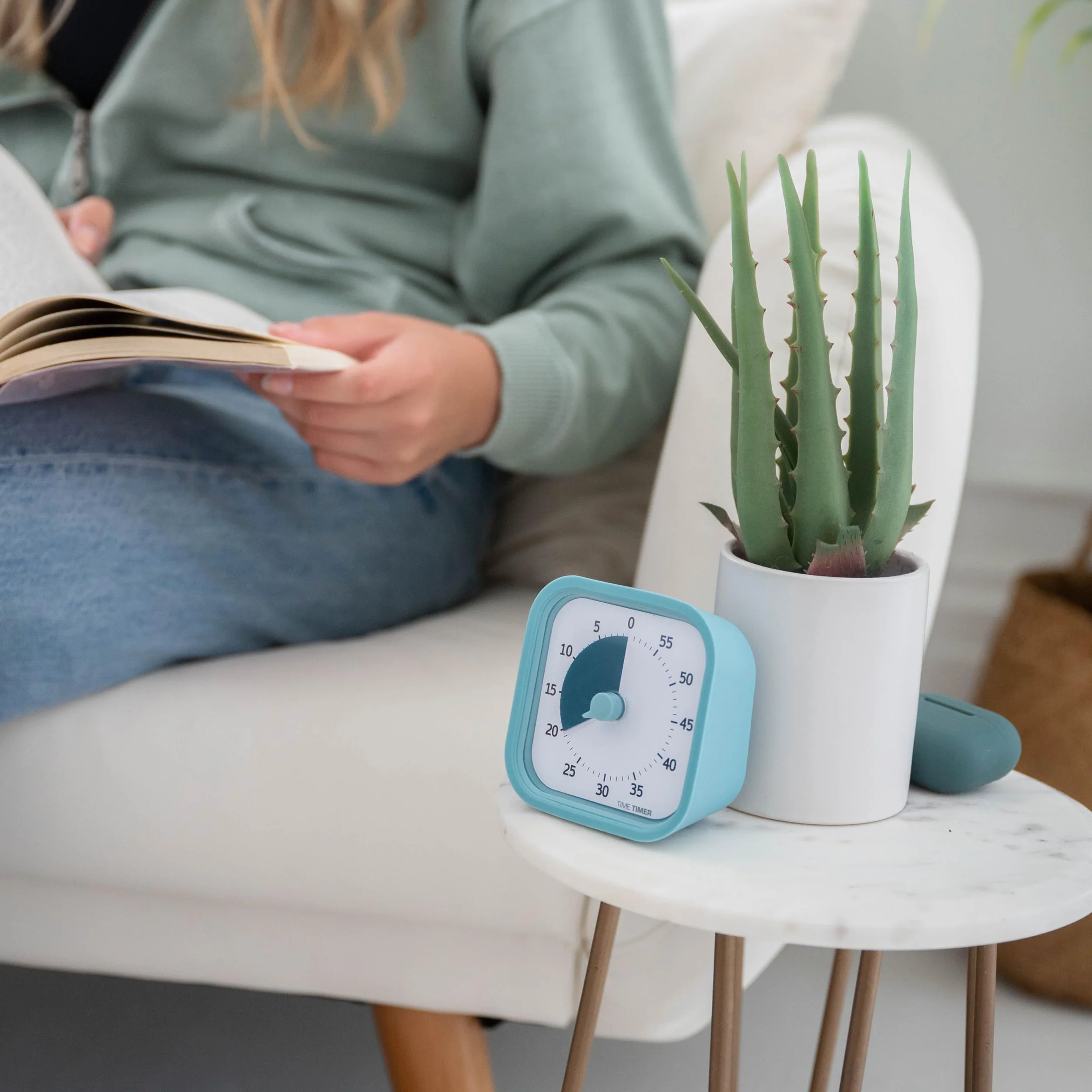 Time Timer Home MOD – 60 minut wizualny timer Home Edition – do nauki w domu, do nauki, narzędzia do nauki, do biura, kuchni, biura i spotkań bez głośnego dotykania (Lake Day niebieski)