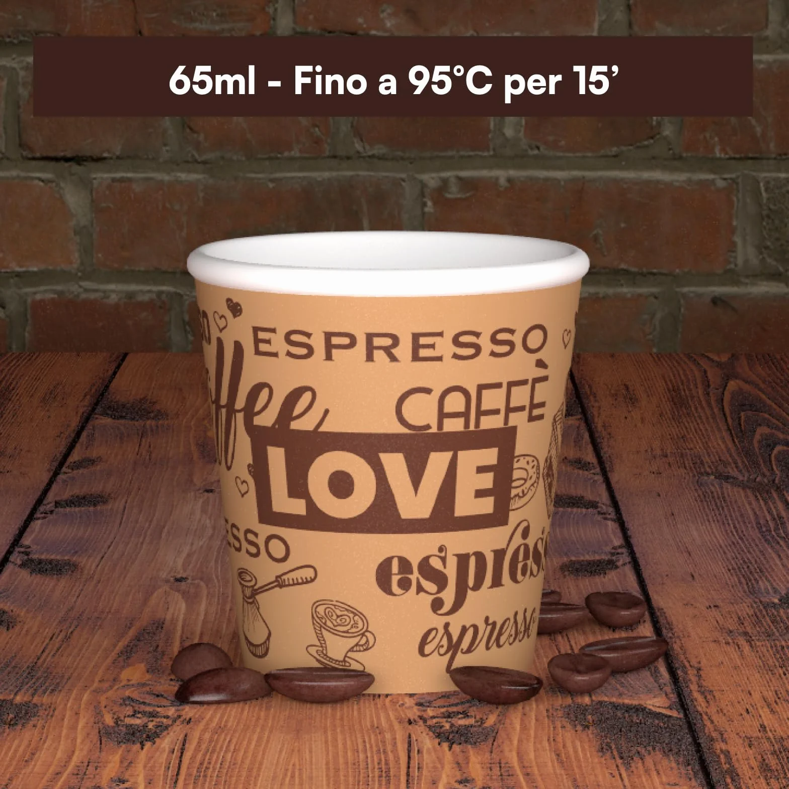 Eurocali 200 papierowych kubków do espresso, 65 ml, biodegradowalne, jednorazowe kubki do kawy, ekologiczne wzornictwo, LoveBrownCUP, mały rozmiar do włoskiego espresso do gorących napojów