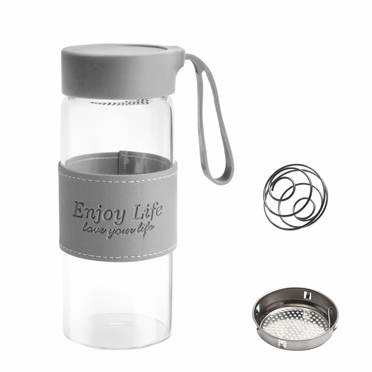 Szklany shaker proteinowy, 480 ml, shaker proteinowy, shaker do białek, z sitkiem i kulką ze stali nierdzewnej, kubek do fitnessu, shaker do białek, suplementów sportowych, B