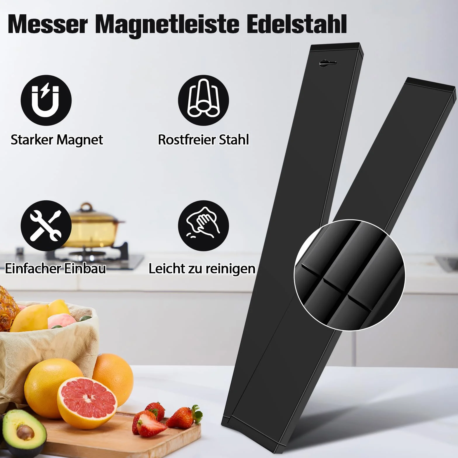 Magnetyczny uchwyt na noże 40 cm ze stali nierdzewnej, listwa samoprzylepna