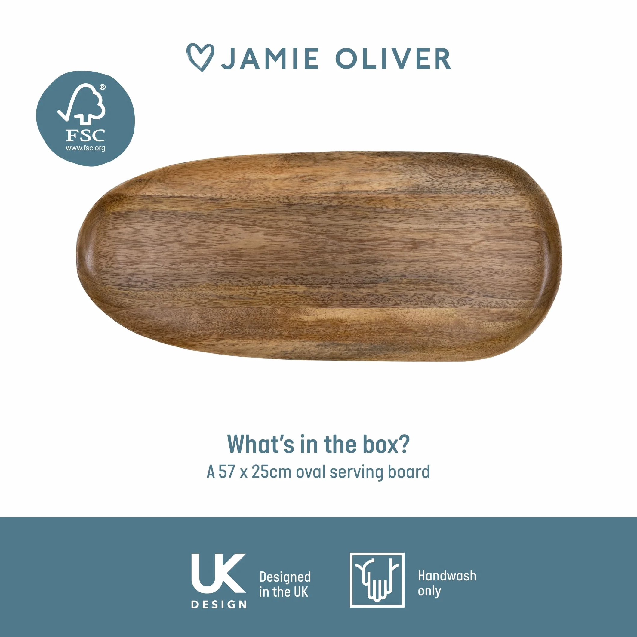 Jamie Oliver Big Love wszechstronna deska, wykonana z certyfikowanego przez FSC drewna mango, nieregularny owalny kształt, taca do serwowania, drewniane naczynia kuchenne, tylko pranie ręczne, 57 x 25