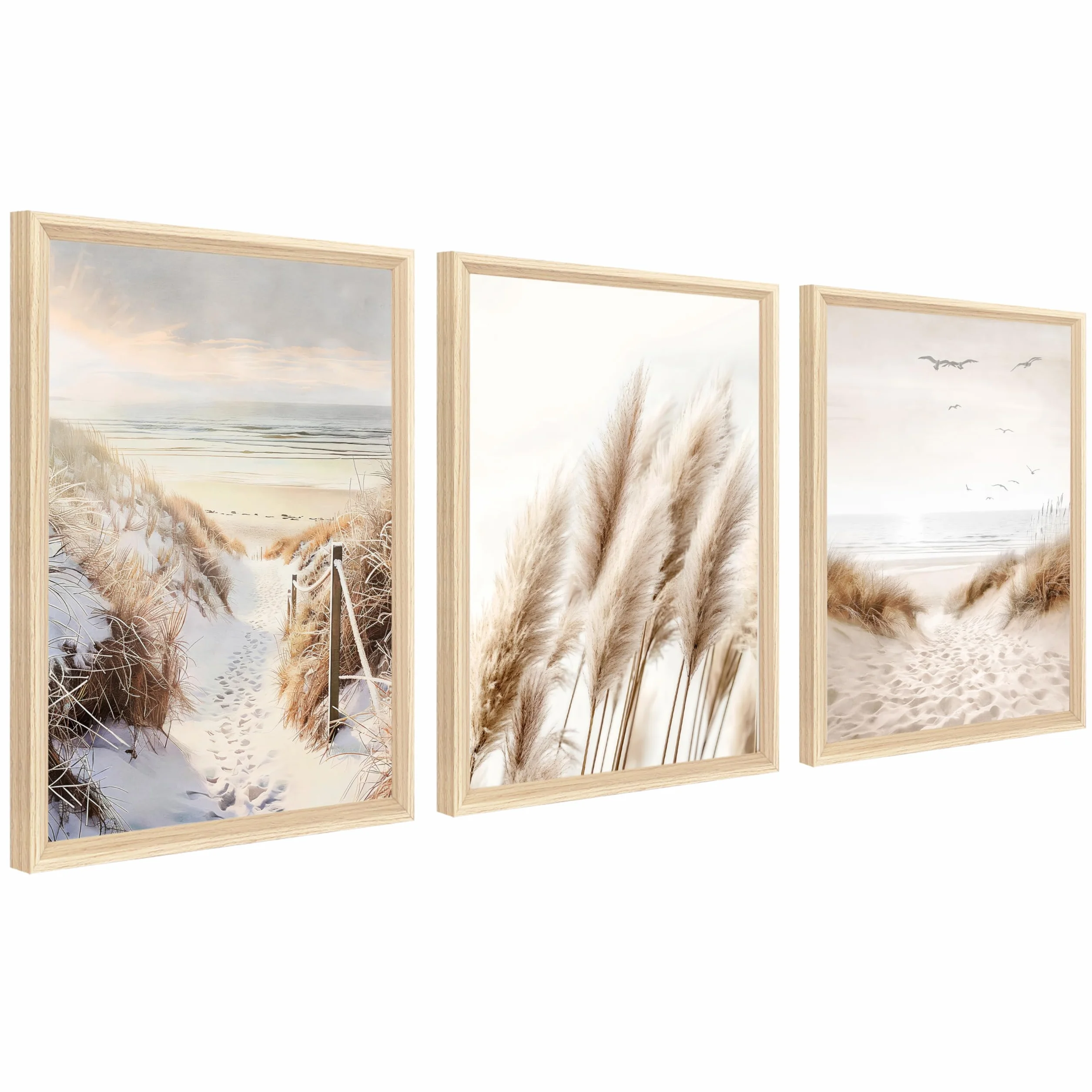 Obraz na płótnie z ramą 40x60 cm Boho Trawa Pampasowa Plaża Bałtycki Krajobraz Morski Dekoracja Ścienna