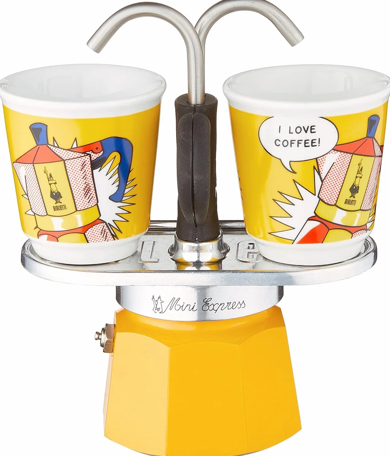 Bialetti Mini Express żółty dzbanek do kawy + 2 kubki