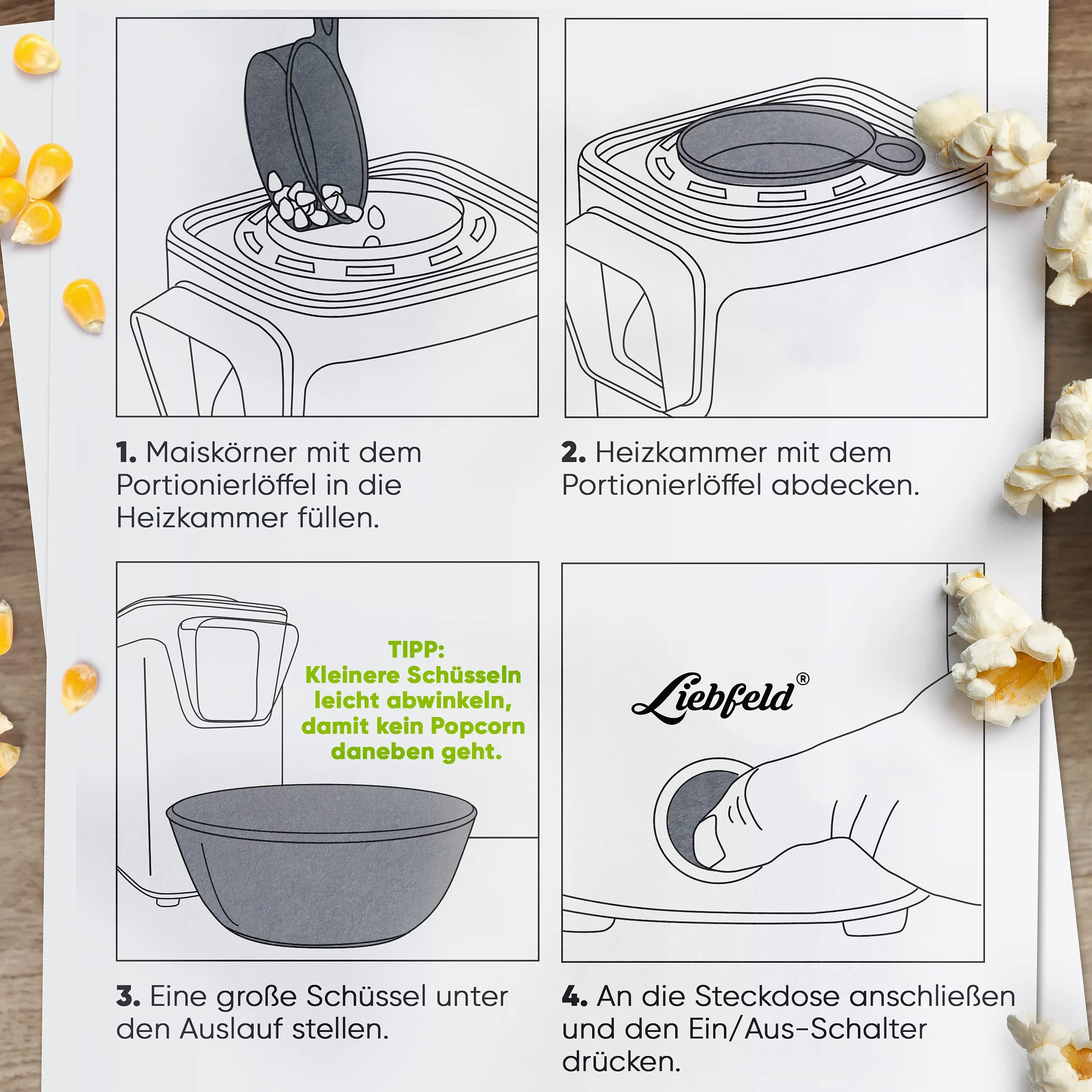 Liebfeld Maszyna do popcornu – urządzenie do robienia popcornu na gorące powietrze, bez tłuszczu i oleju, gadżet kuchenny w stylu retro do popcornu z cukrem, solą – Cooler Snack Automat (czerwony)