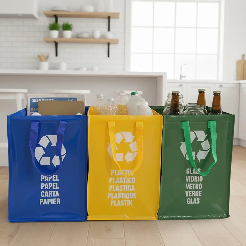 Torby do Recyklingu z Uchwytem - Pojemnik na Śmieci - System Recyklingu Tworzyw Sztucznych - Organizer