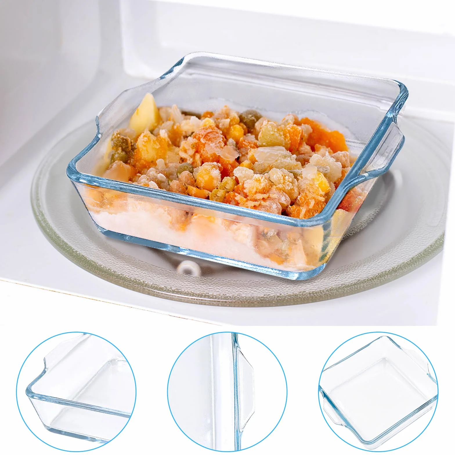 Kwadratowe szklane naczynie do pieczenia, naczynie do piekarnika ze szkła borokrzemowego, mini naczynia odporne na piekarnik, naczynie do pieczenia z przezroczystego szkła, 15,2 cm x 13,2 cm x