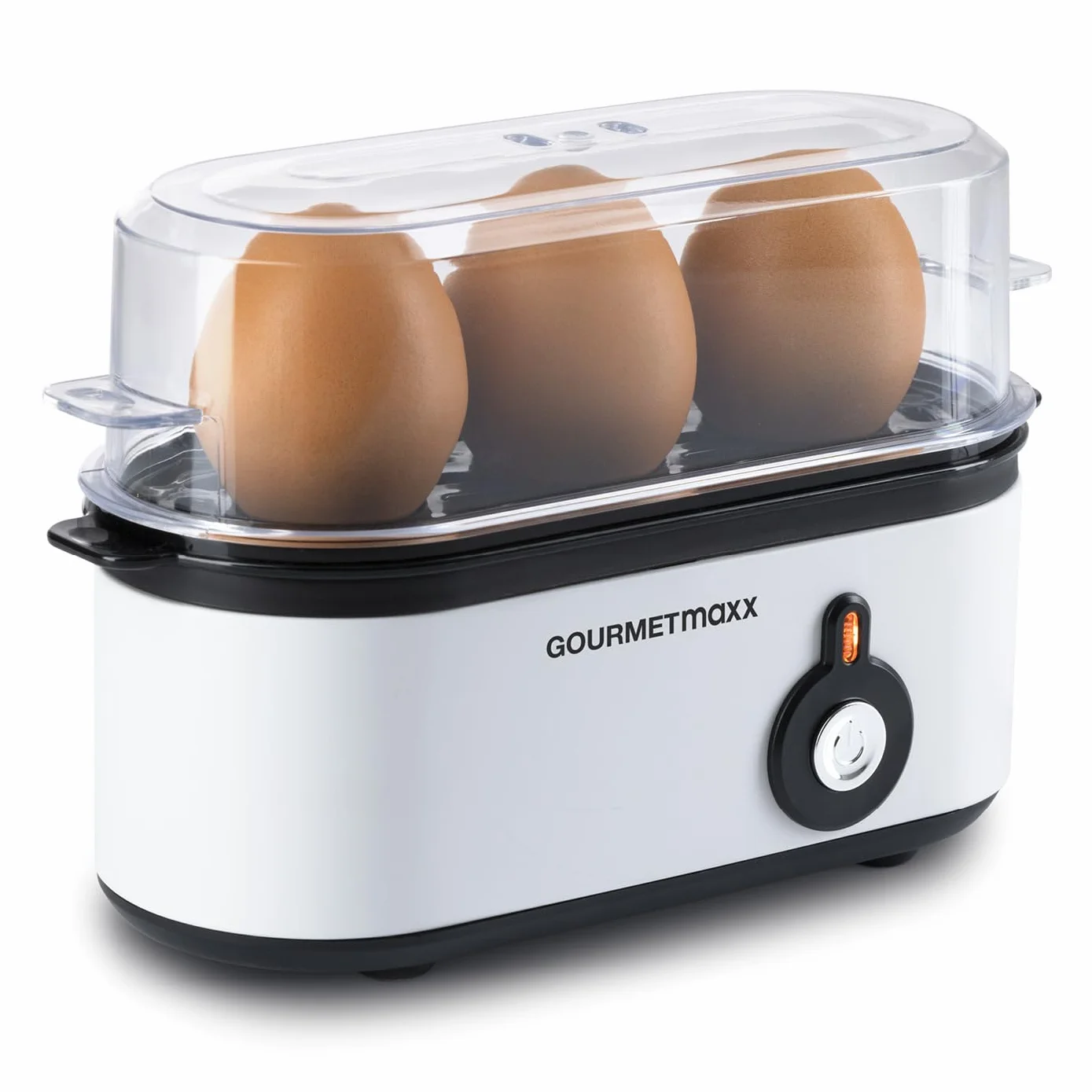 GOURMETmaxx Jajowar na 3 jajka | bojler do jajek z wykrawaczem do jajek w miarce | Egg Cooker – 3 stopnie twardości do kieliszków do jajek | Design mały jajowar – części nadające się do mycia w