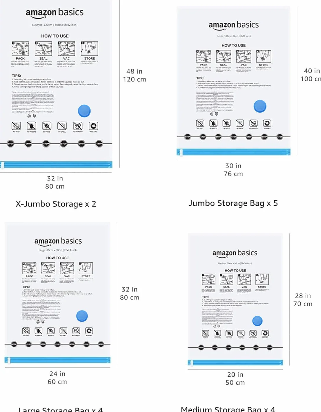 Amazon Basics Worki próżniowe na zamek błyskawiczny, worek do przechowywania, z pompką ręczną, 20 sztuk, przezroczyste
