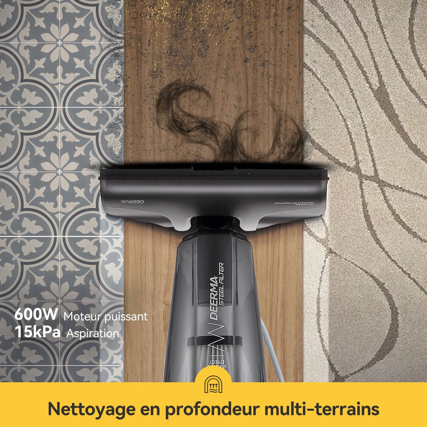 Deerma DX115C lekki odkurzacz bezworkowy 2 w 1 z filtrem HEPA, moc 600 W, pojemnik 1,2 l – idealny do twardych podłóg, dywanów i sierści zwierząt