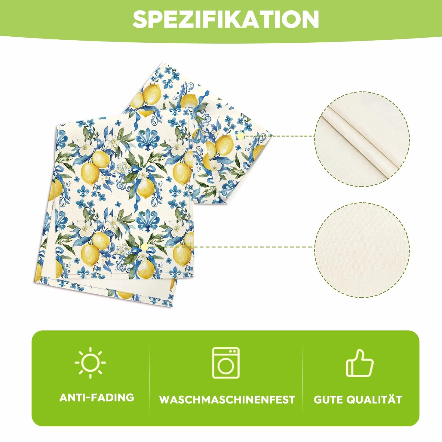Artoid Mode Niebieski cytrynowy letni bieżnik, sezonowy, wiosna, kuchnia, stół do jadalni, dekoracja do wnętrz, na urlop, imprezę, 40 x 140 cm