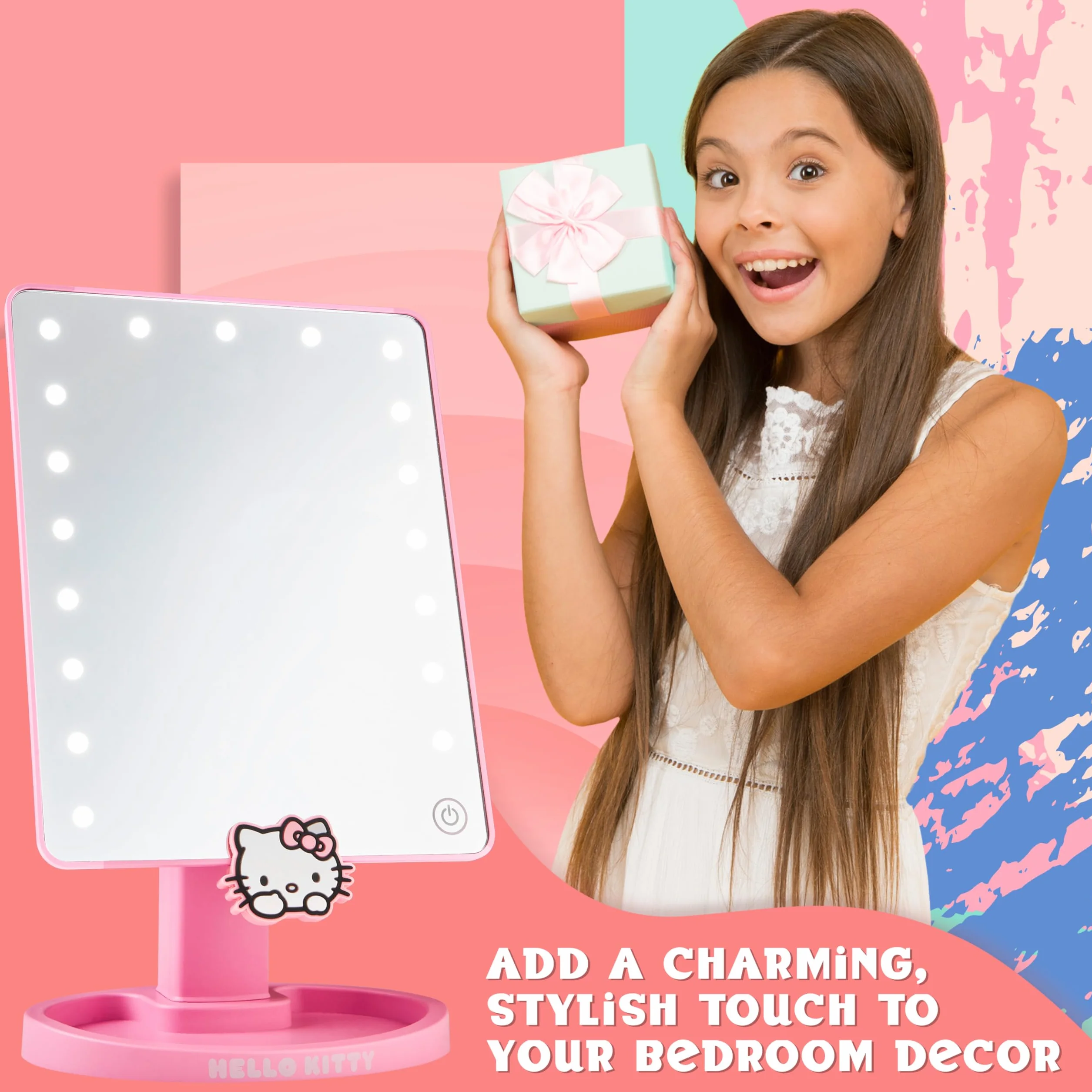 Hello Kitty Lustro kosmetyczne LED ekran dotykowy podświetlane przenośne lusterko z tacą na drobiazgi