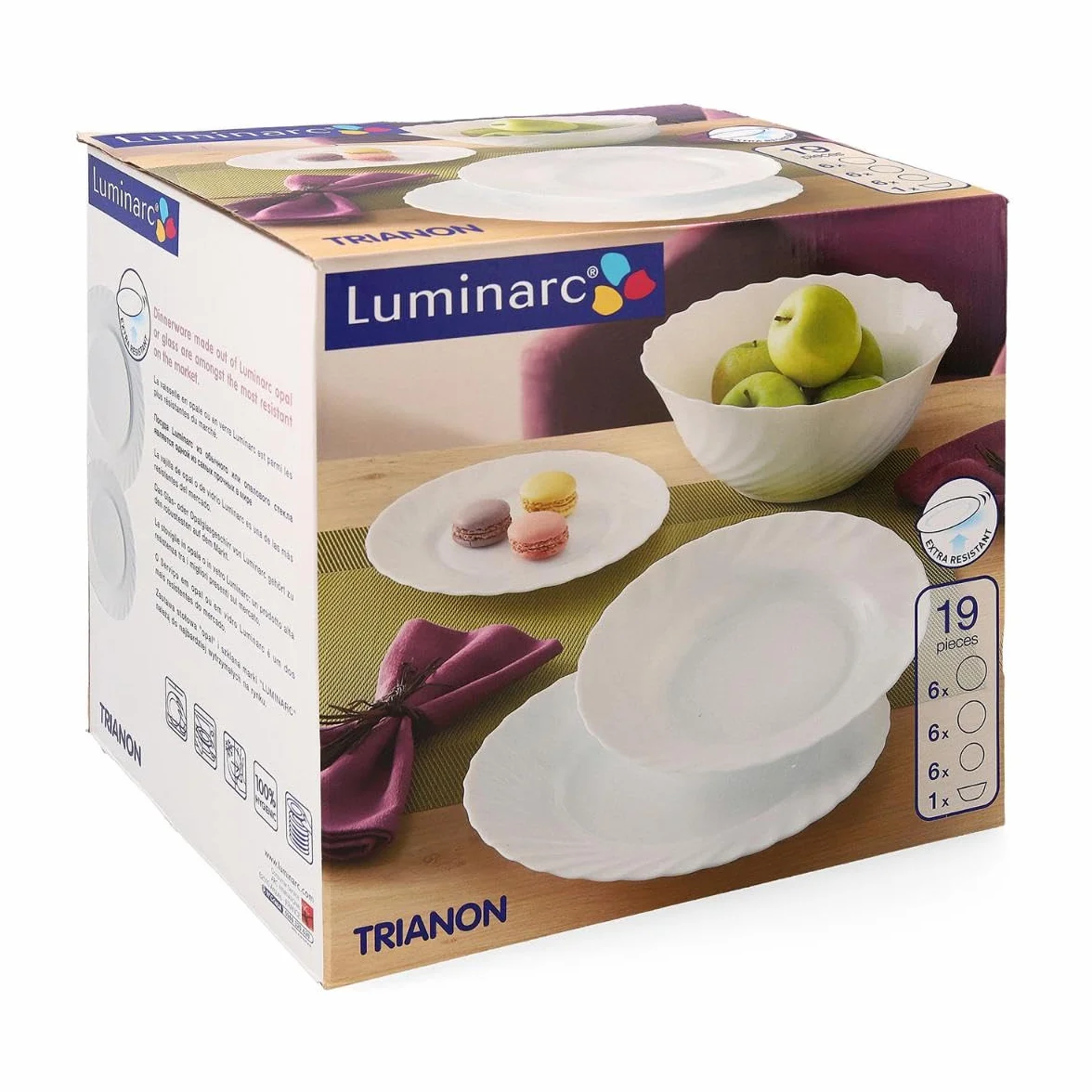 Porcelanowy zestaw obiadowy 19 sztuk Luminarc kuchnia zastawa stołowa serwis talerz ceramiczny