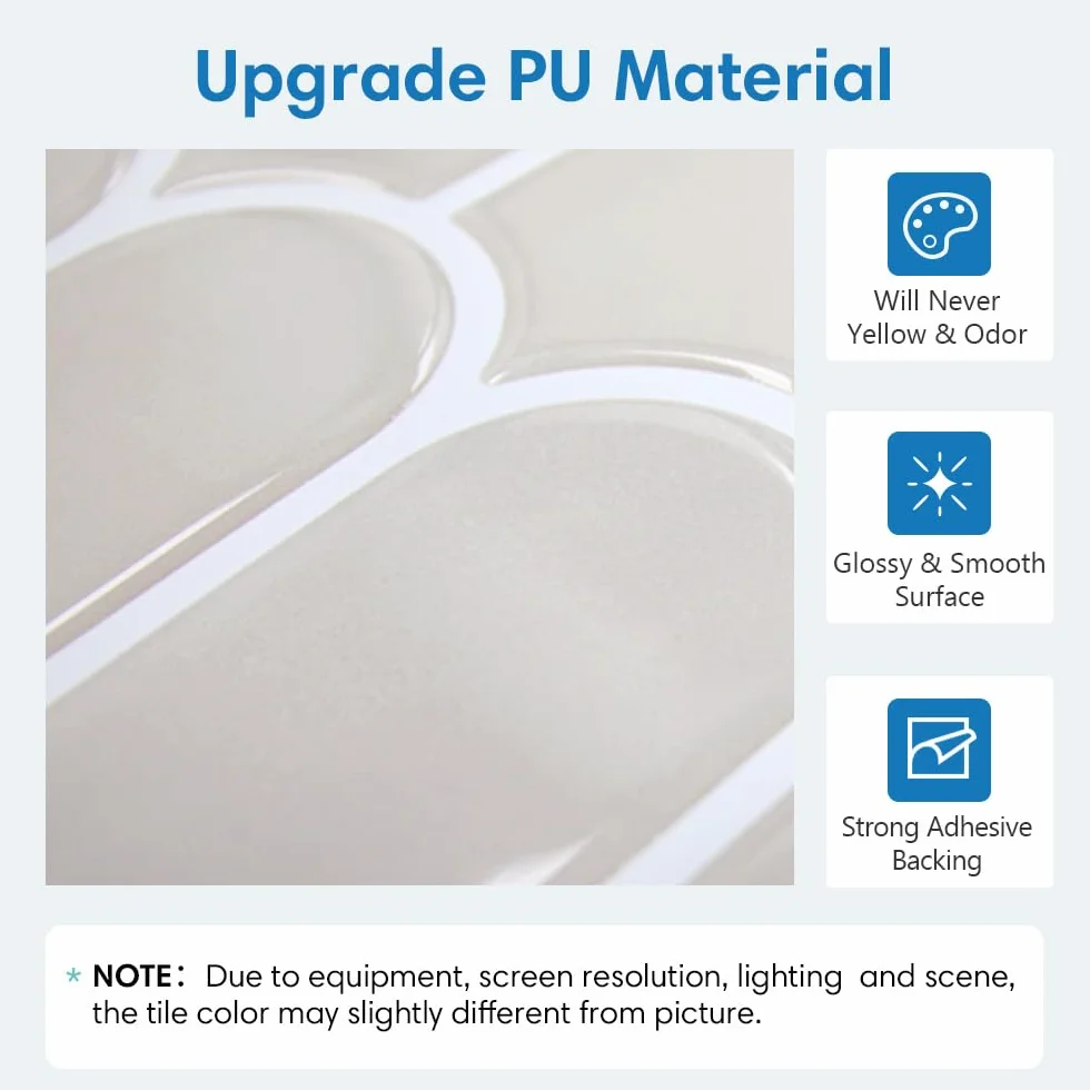 COMSTICKC Upgrade Grubsze 3D klejone płytki kuchenne Beżowe, 10 sztuk, 3D naklejki na płytki Samoprzylepne 3D panele ścienne Płytki ścienne Samoprzylepne Tylna ściana kuchenna Łazienka, 30,5x30,5 cm